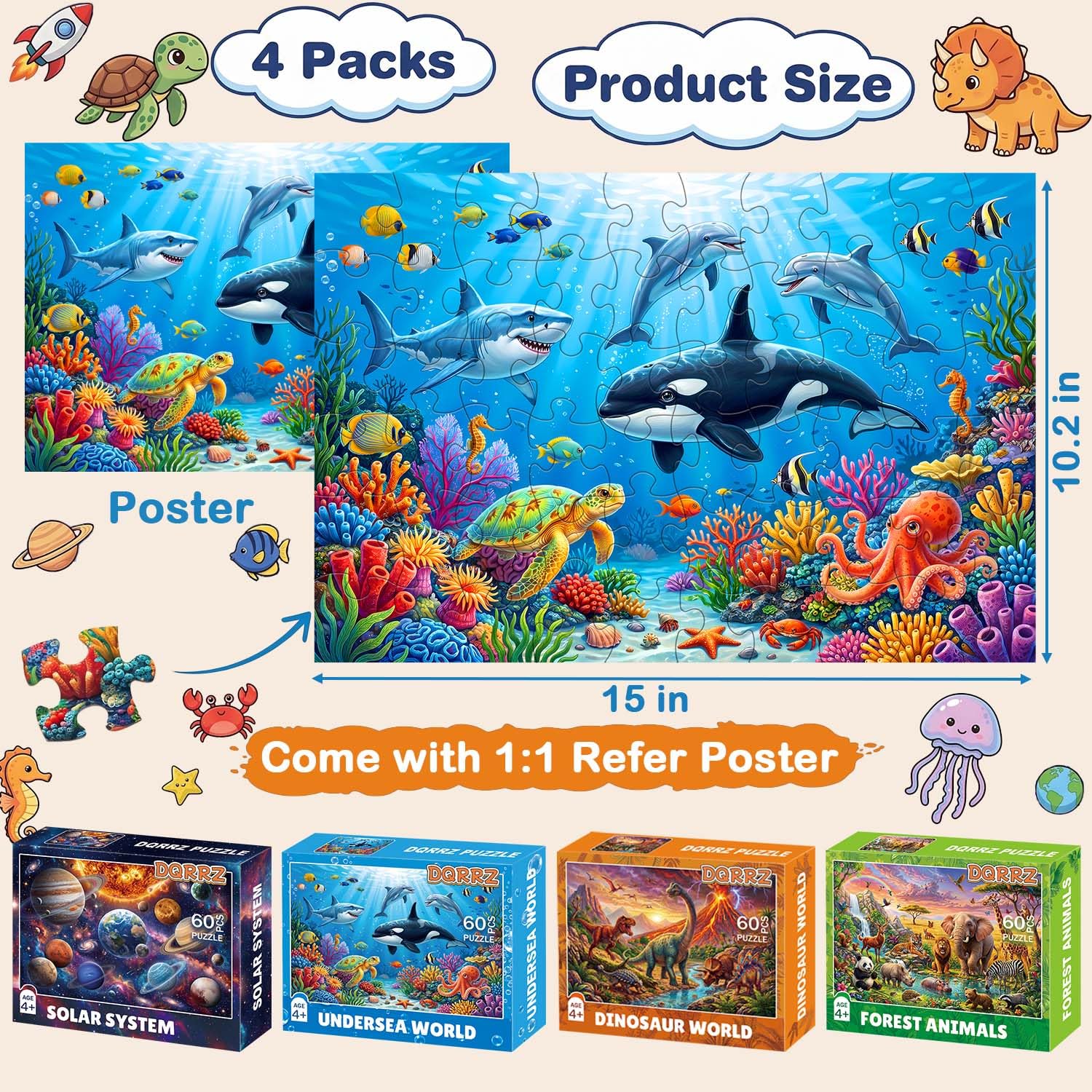 Kids Jigsaw Puzzles - Dinosaur, Safari, Ocean & Space -5 Kids Jigsaw Puzzles - Dinosaur, Safari, Ocean & Space -5
