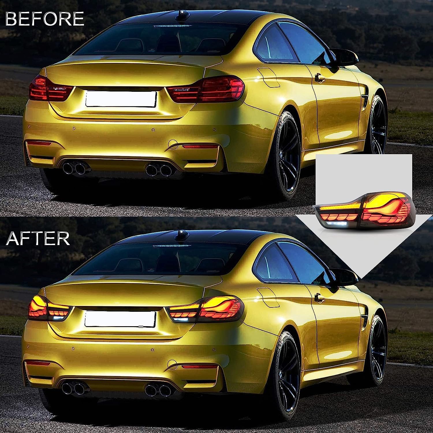 VLAND OLED Tail Lights Assembly Fit for 4-series BMW GTS F32 F33 F36 F82 F83 2014-2020 Sedan/Convertible/Coupe, Rear Lamps with 3D Dynamic Dragon Scale DRL, Sequential Turn Signal, Smoke