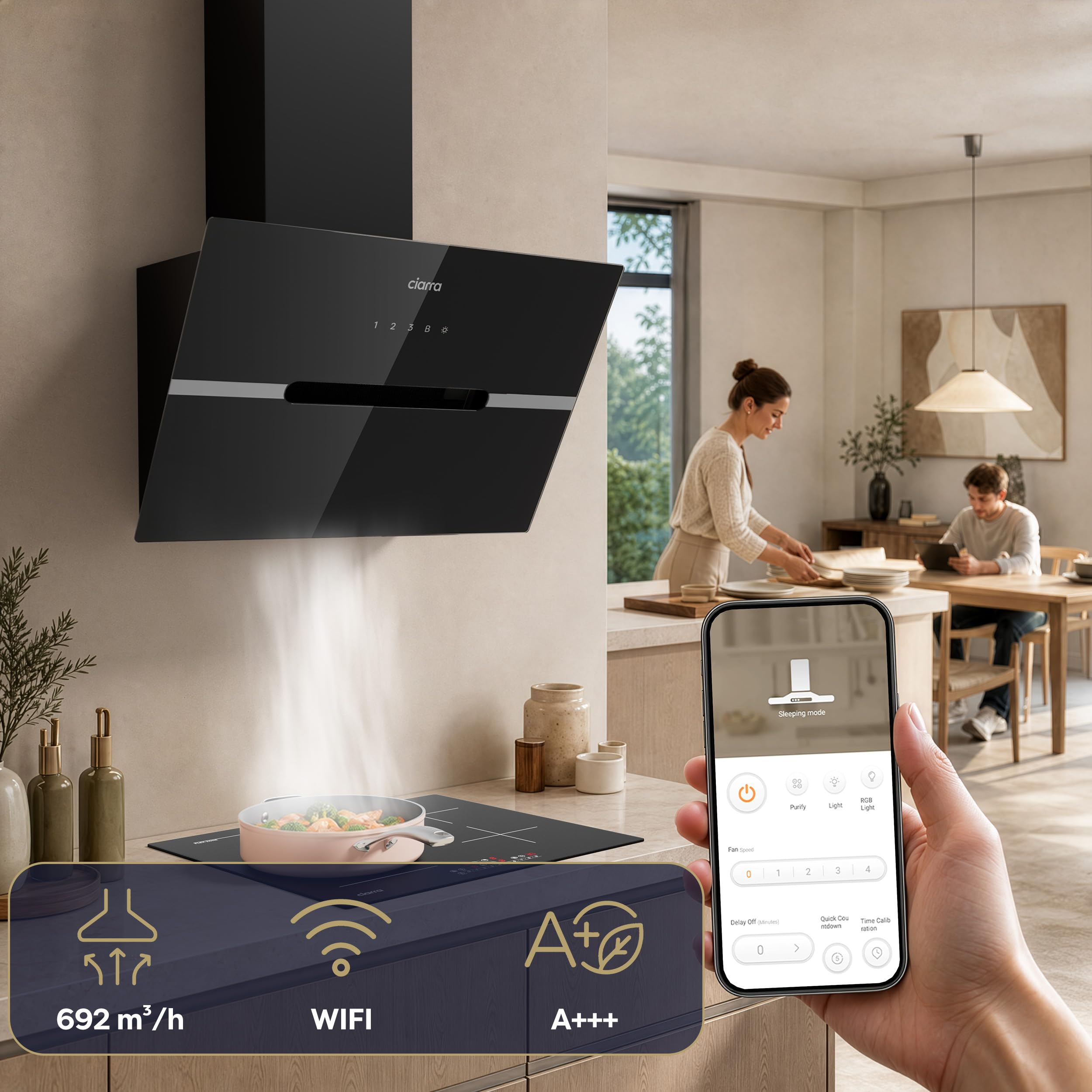 CIARRA CBCB6736F Campana Extractora 60cm Clase A+++ Wi-Fi App Touch-Booster