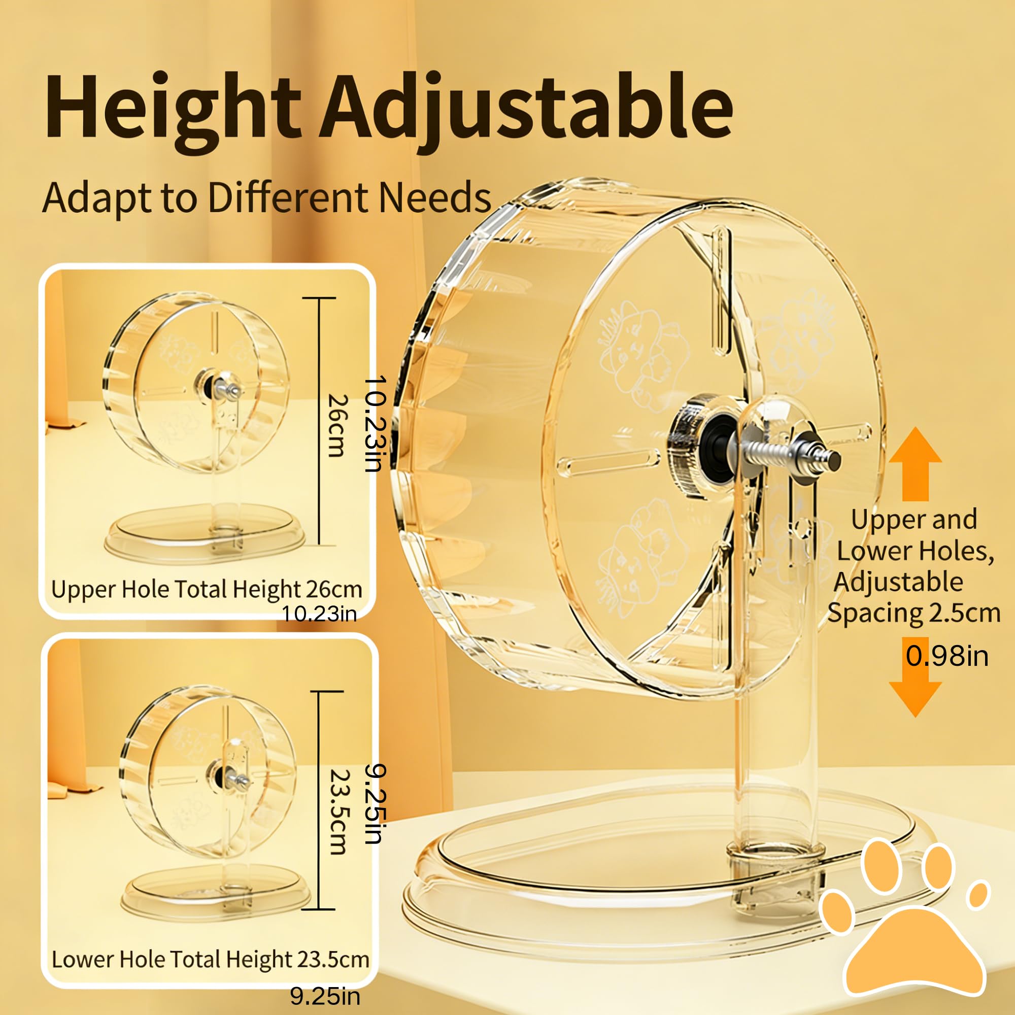 Silent Hamster-Wheel for Running Exercising 9.45 inches with Support Stand, Transparent Running Wheel with Base, Anti Skid Height Adjustable Easy to Clean (Large) - image 5