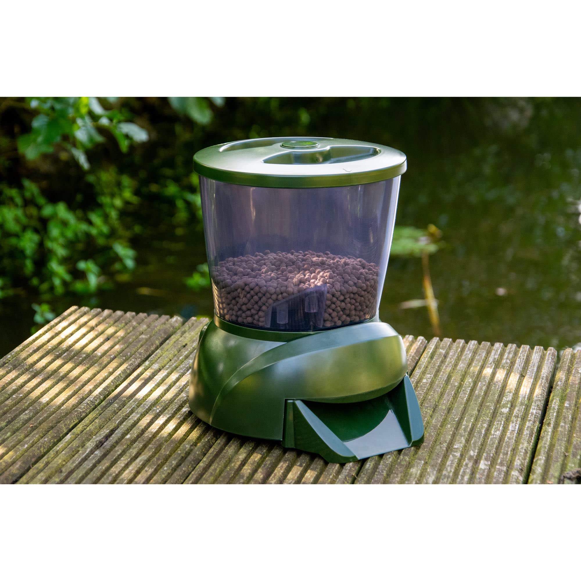 dobar® Programmierbarer Fisch-Futterspender mit LCD-Anzeige für draußen - Automatischer Fish Feeder - 22 x 22,5 x 26,5 cm - Grün
