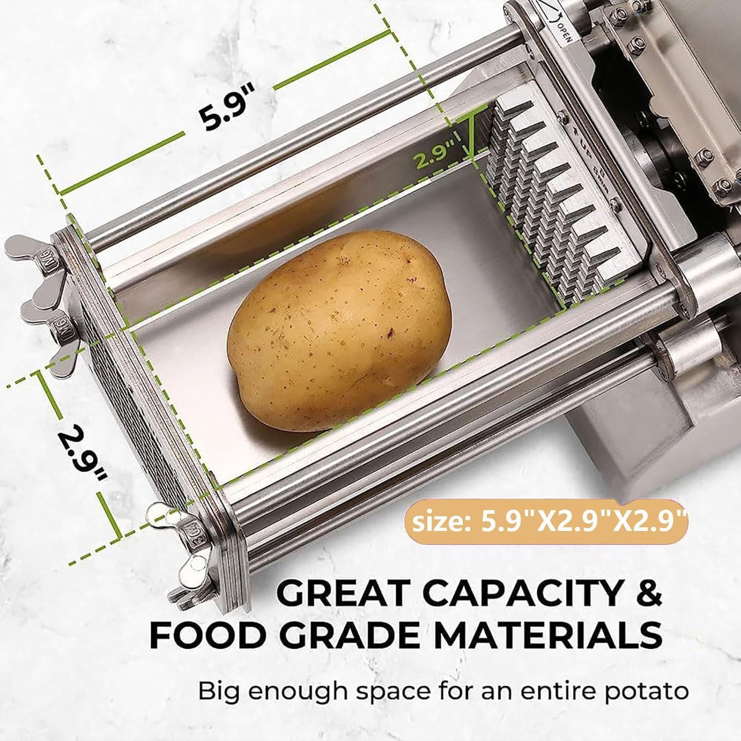 Cortadora de Patatas eléctrica Profesional de 200 W, cortadora automática de Acero Inoxidable con Cuchillas de 8 mm, 10 mm y 12 mm, para Verduras y Frutas.