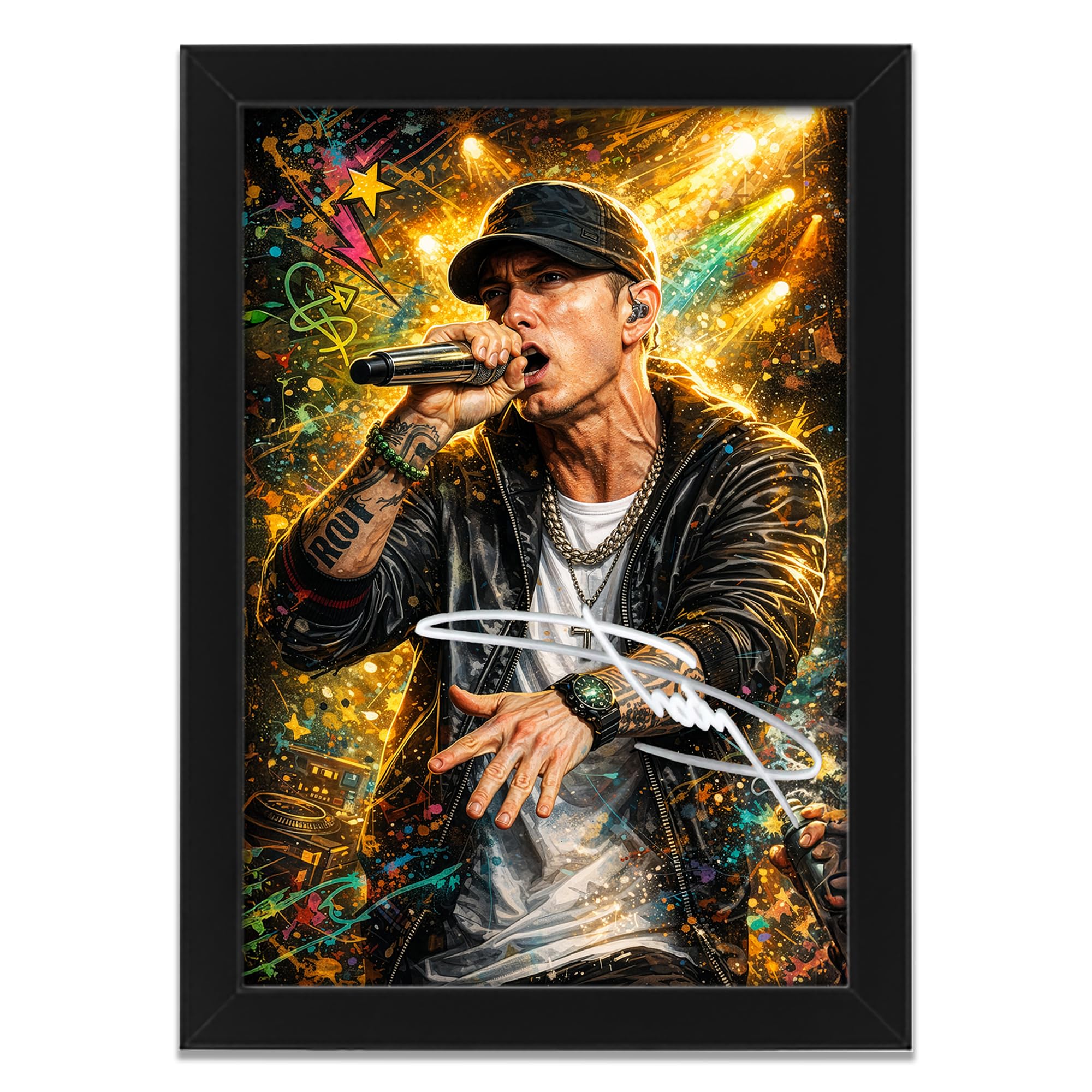 Eminem Signed Poster Print - Art Styled Limited Edition Autograph Fan Gift – Collectible Memorabilia Wall Art - Marshall Mathers Slim Shady 25th Anniversary (A4 Framed) — image 1
