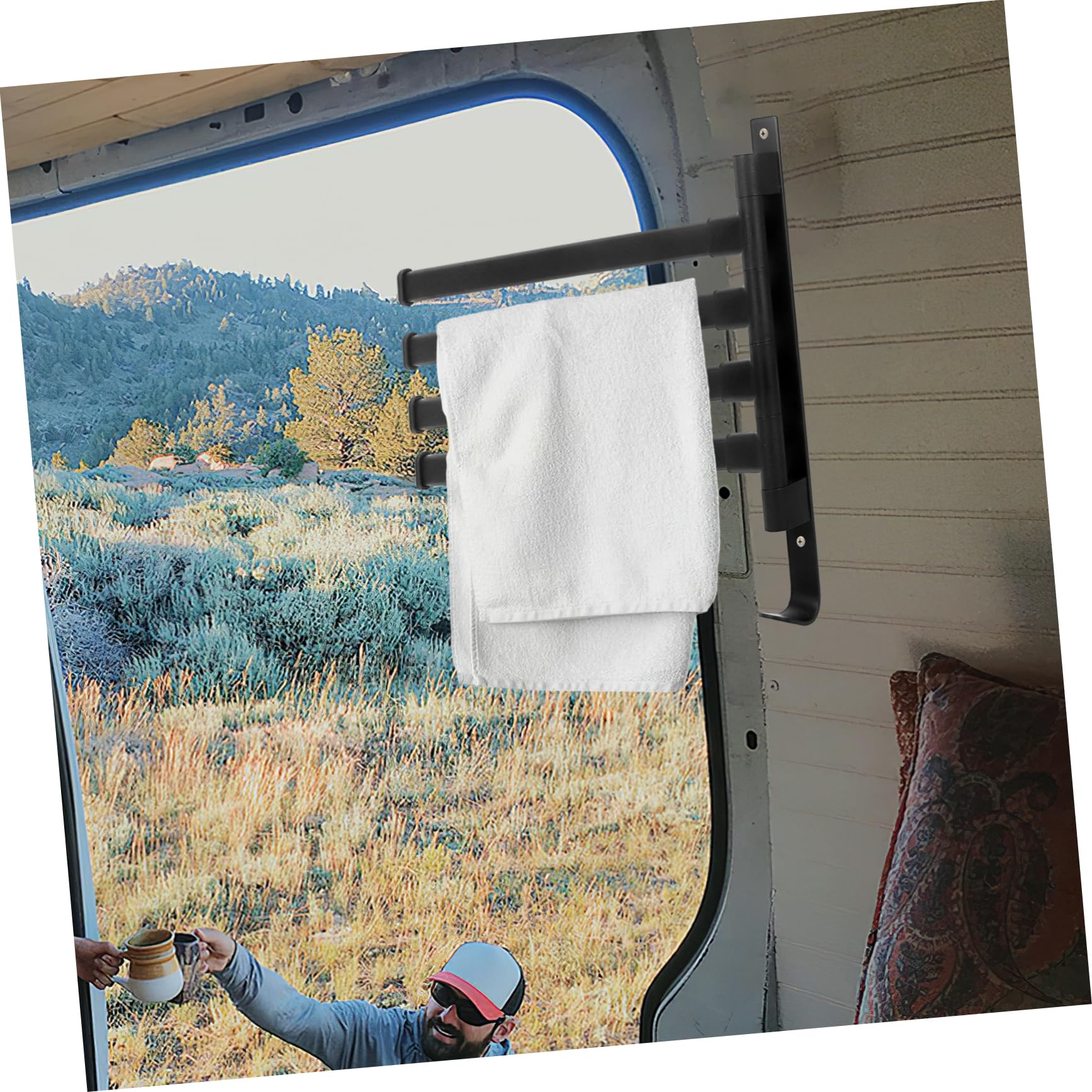 MUCKLILY Rv Clothes Drying Rack Towel Rod Clothing Hangers Foldable Hangers Travel Hangers Clothes Racks Coat Hanger Clothes Hangers Laundry Drying Rack Space Aluminum Plus Plastic Black