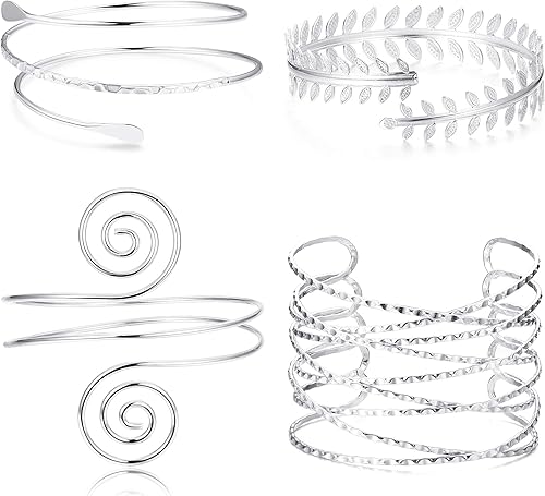 Jstyle 4 unids bobina superior brazo brazo abierto pulsera para mujer estilo victoriano filigrana remolino boho brazalete brazalete brazalete A: 4