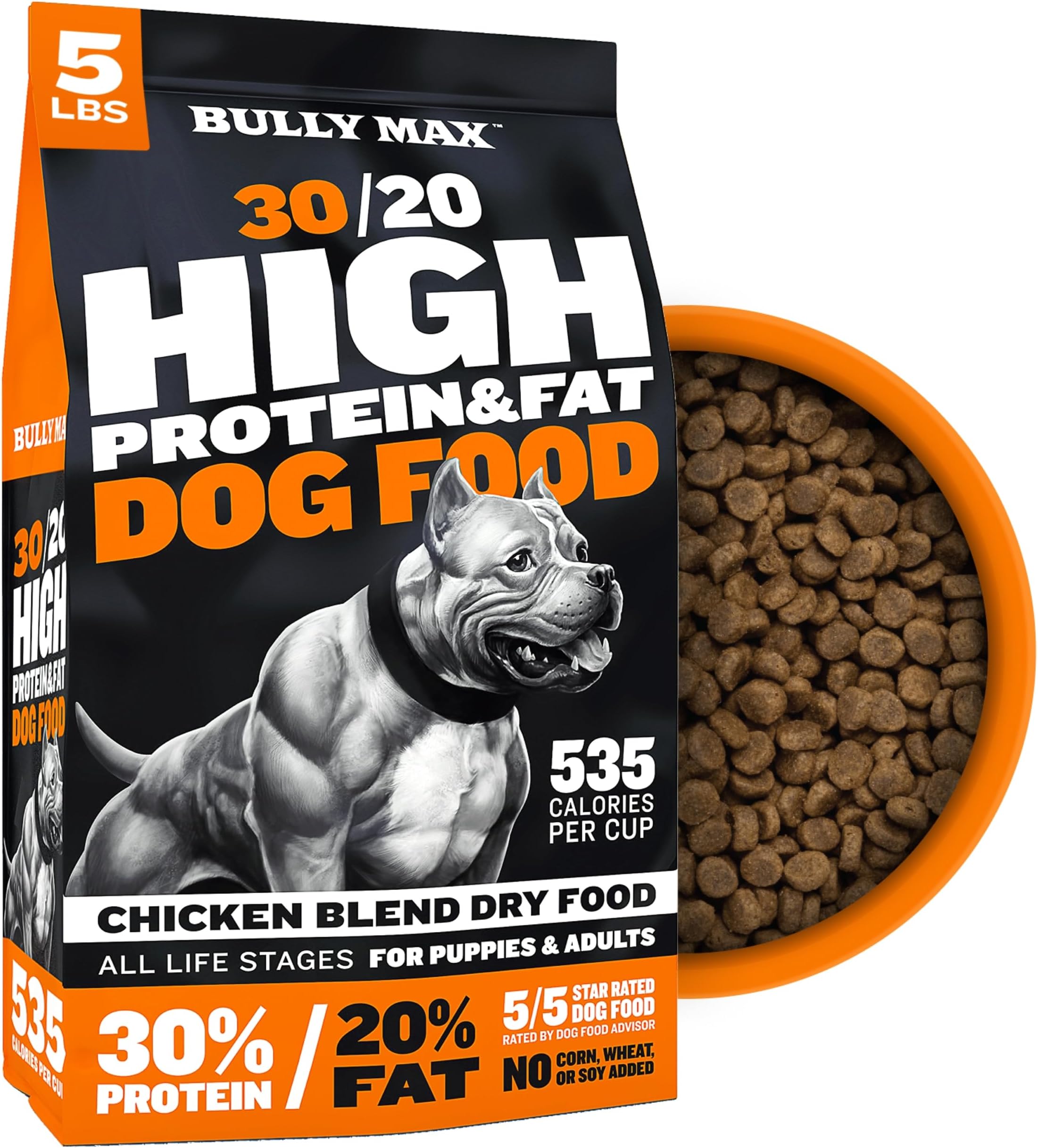 Dry Dog Food for Adults & Puppies - High Protein & Fat for Muscle & Weight Gain - High Performance Dog Food Supplements - Small & Large Breed Dogs (535 Calories Per Cup), Chicken, 5lb Bag