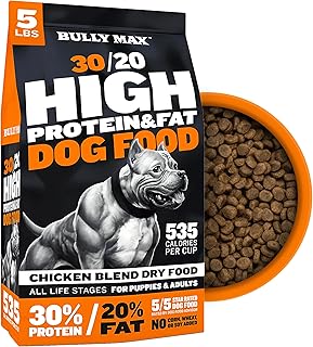 Bully Max Dry Dog Food for Adults & Puppies - High Protein & Fat for Muscle & Weight Gain - High Performance Dog Food Supplements - Small & Large Breed Dogs (535 Calories Per Cup), Chicken, 5lb Bag
