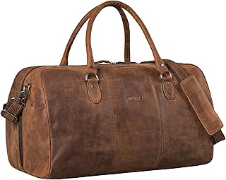 Jarvis' Bolsa de Viaje Cuero Lujo Señoras Weekender Hombres Bolsa de Fitness Mujeres Bolsa de Deporte Gran Equipaje de Mano, Color:Torres - marrón