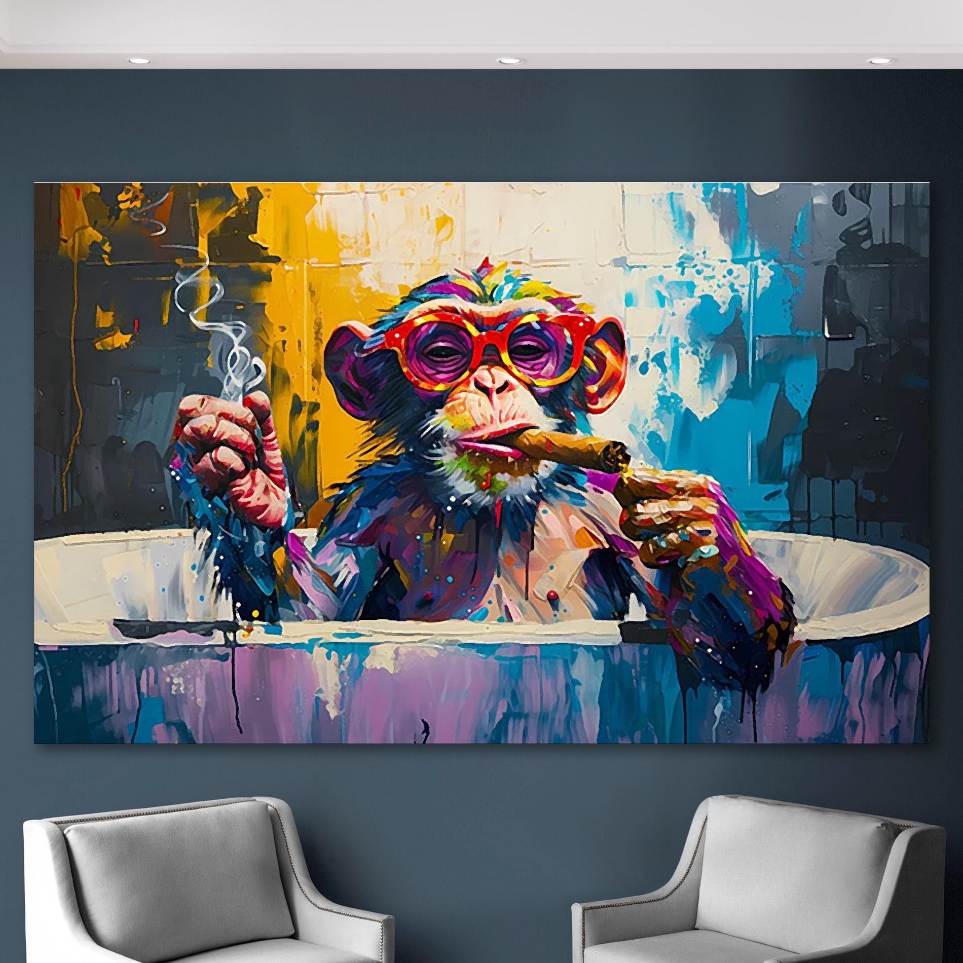 Affiches Monkey Smoke toile 80x120cm art graffiti décoration - 8