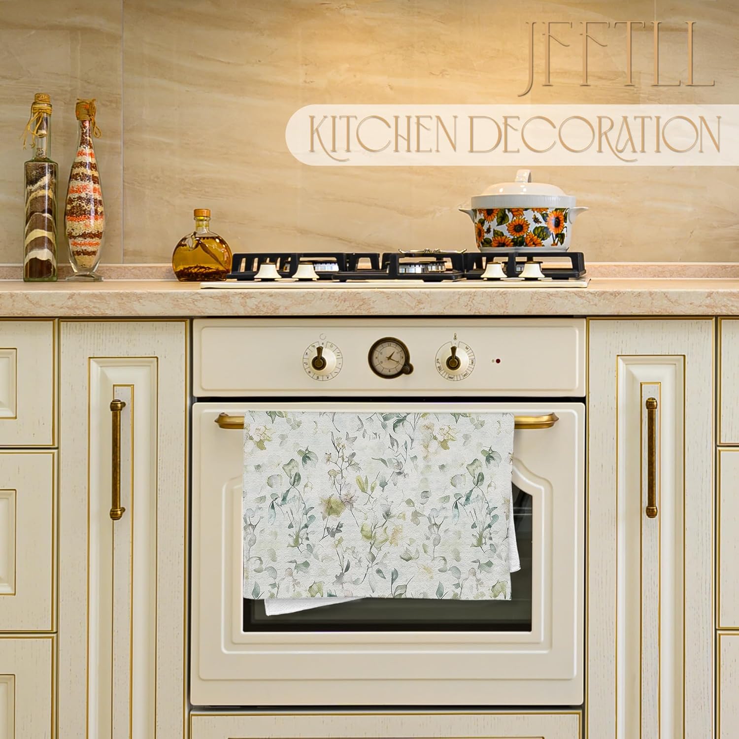 Vintage Floral Kitchen Dish Towels, Retro Watercolor Cottagecore Nature Flower Botanical Decor Hand Tea Towels for Bathroom Kitchen, Rustic Bathroom Decor, 16x24 Inch - Image 3