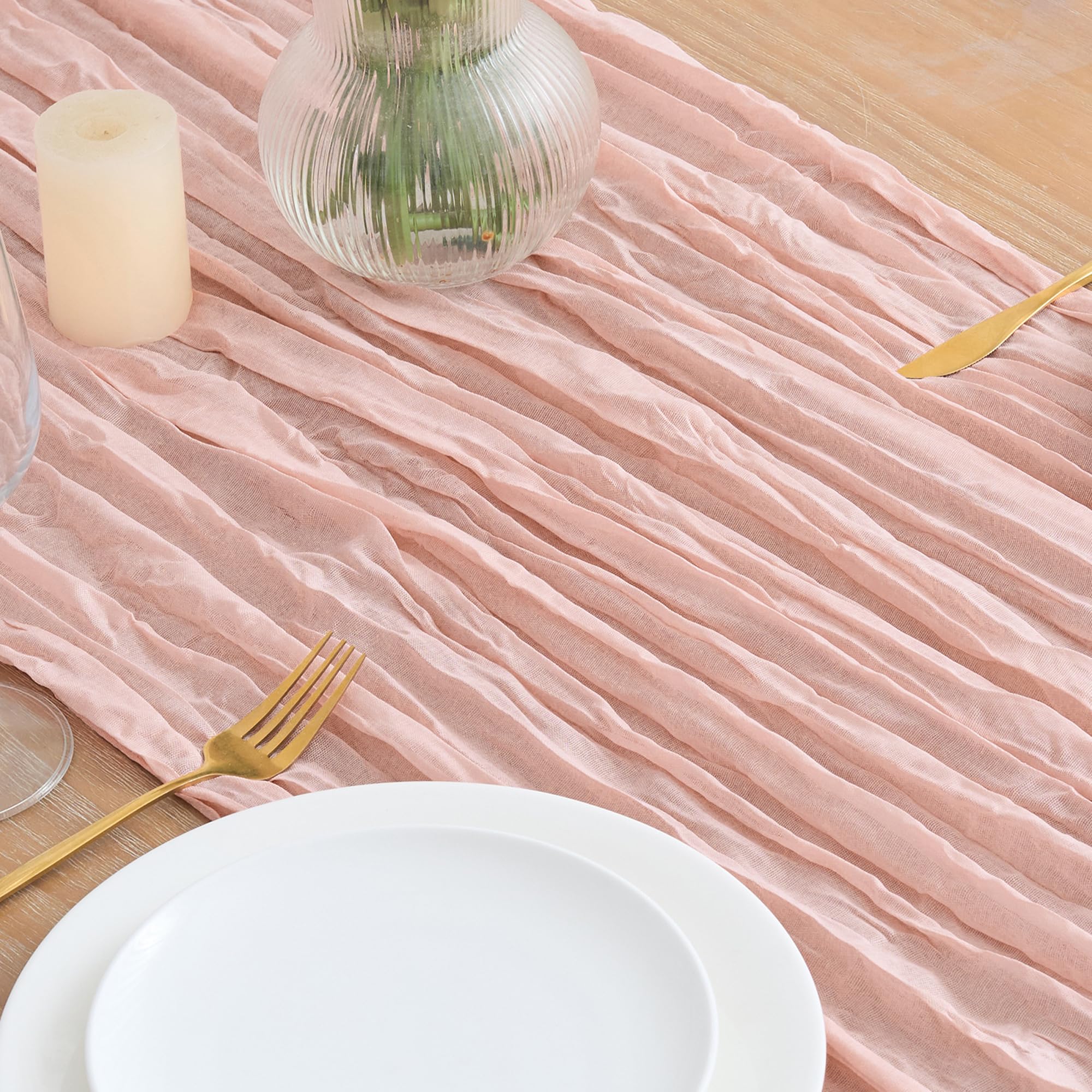 Asee'm 12PCS Tischläufer Käsetuch 300 x 90cm Staubiges Rosa Boho Transparente Läufer Tisch Hochzeit Gaze Stoff Rustikale Käse Tuch für Braut Dusche Party | Durchsichtiger Boho-Tischläufer für Partys, 308 cm lang, Stoff, Ostern, Hochzeit, Babyparty, Brautp