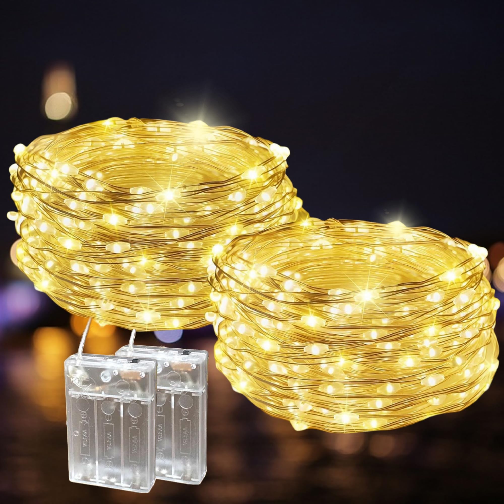 Microwear LED Lichterkette Batterie mit timer, 2x10M 100 LEDs Warmweiß Innen Lichterketten für Tüllrock,Weihnachten, Schlafzimmer, Party, Hochzeit, Baumdekoration