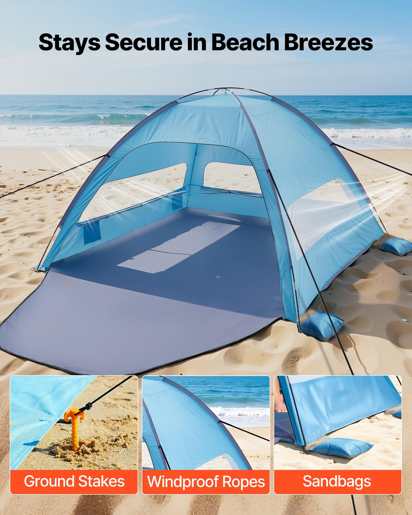 VEVOR Tente de Plage 8 Personnes Anti-UV UPF 50+ Abri Soleil Portable avec Sac de Transport