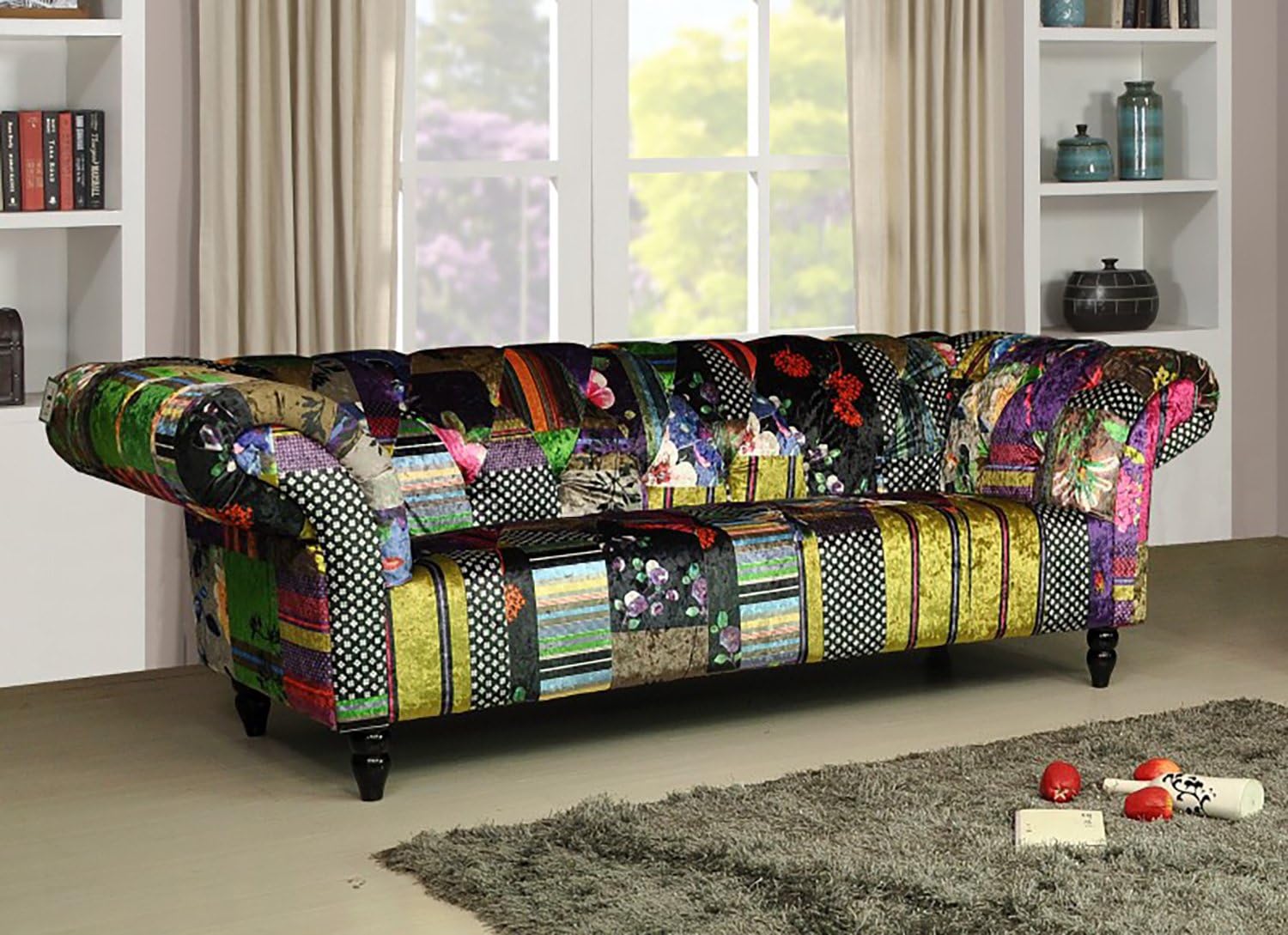 Lovesofas Anna Scroll Chesterfield 3 Seater Fabric Patchwork Sofa