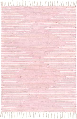 Miniatura 4 de Unique Loom Chindi Cotton Collection - Alfombra rectangular de 4 pies 1 pulgada x 6 pies 1 pulgada, color rosa y marfil