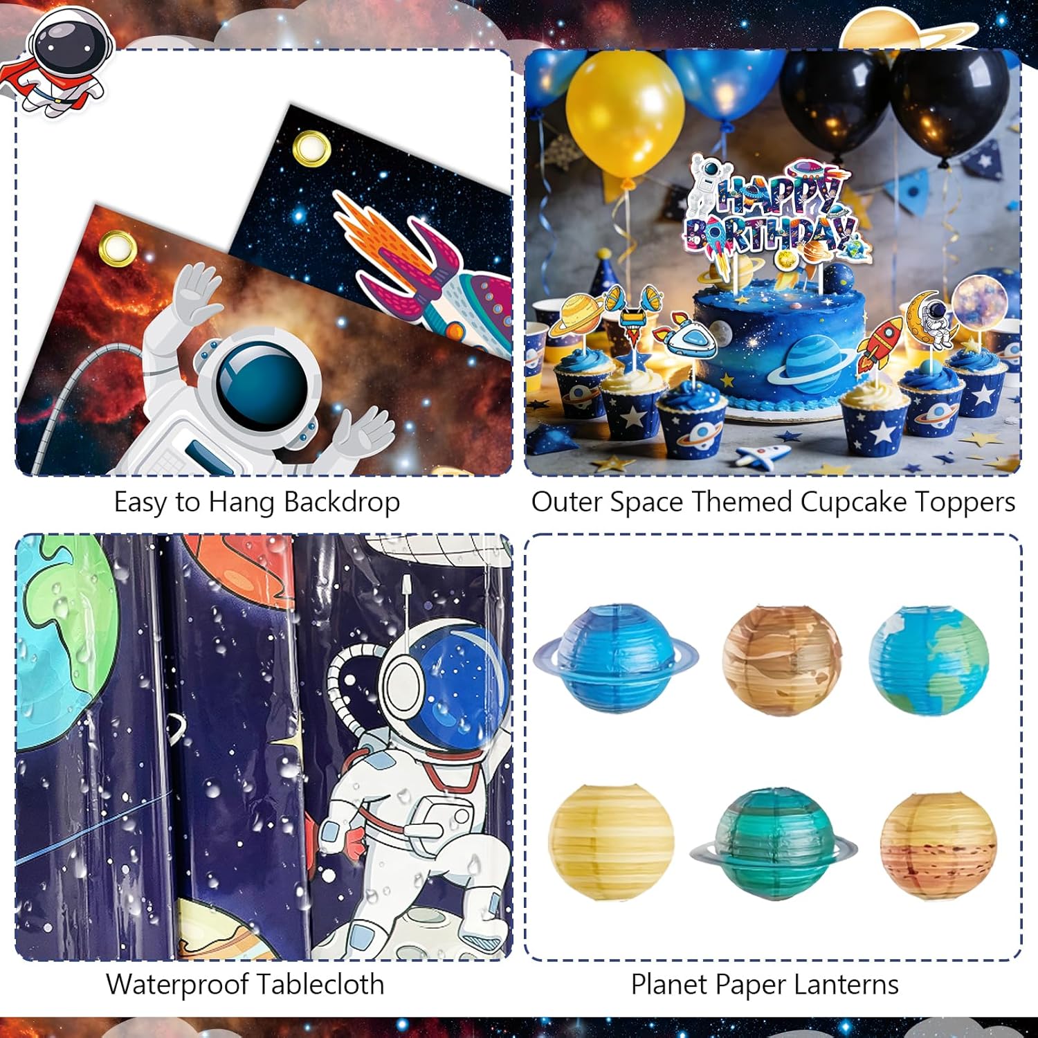 Outer Space Birthday Party Decorations, Space Themed Party Decorations, Space Party Decorations Includes Banner Backdrop Tablecloth Cake Topper Balloon Garland Kit for Space Astronaut Birthday Decor