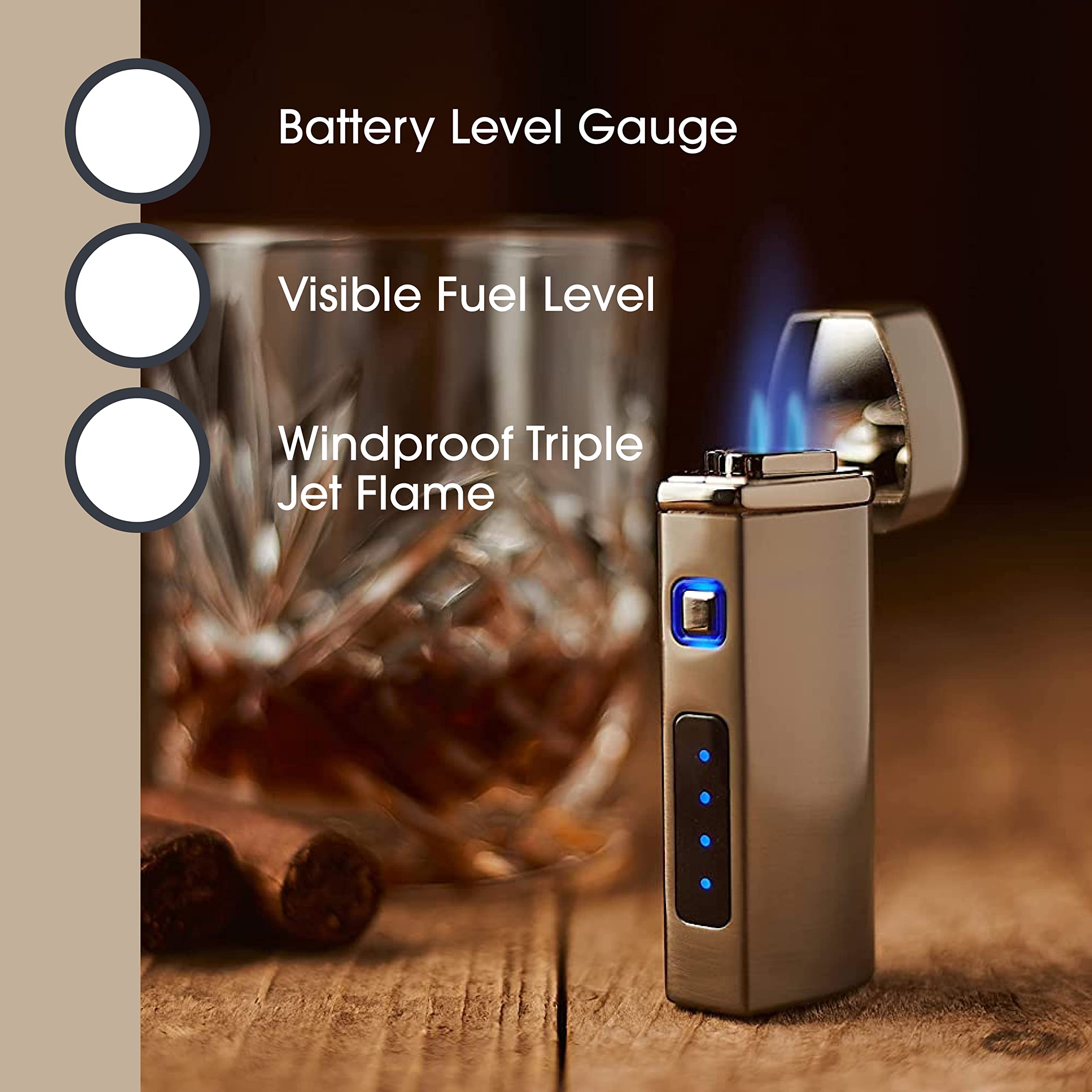 Amazon.com: Pardo Cigar Torch Lighter - Electric Lighters Rechargeable -  Triple Jet Flame, Refillable Butane Torch Lighter - Windproof, Adjustable  Flame - Micro USB Charging, Ideal Gift for Men