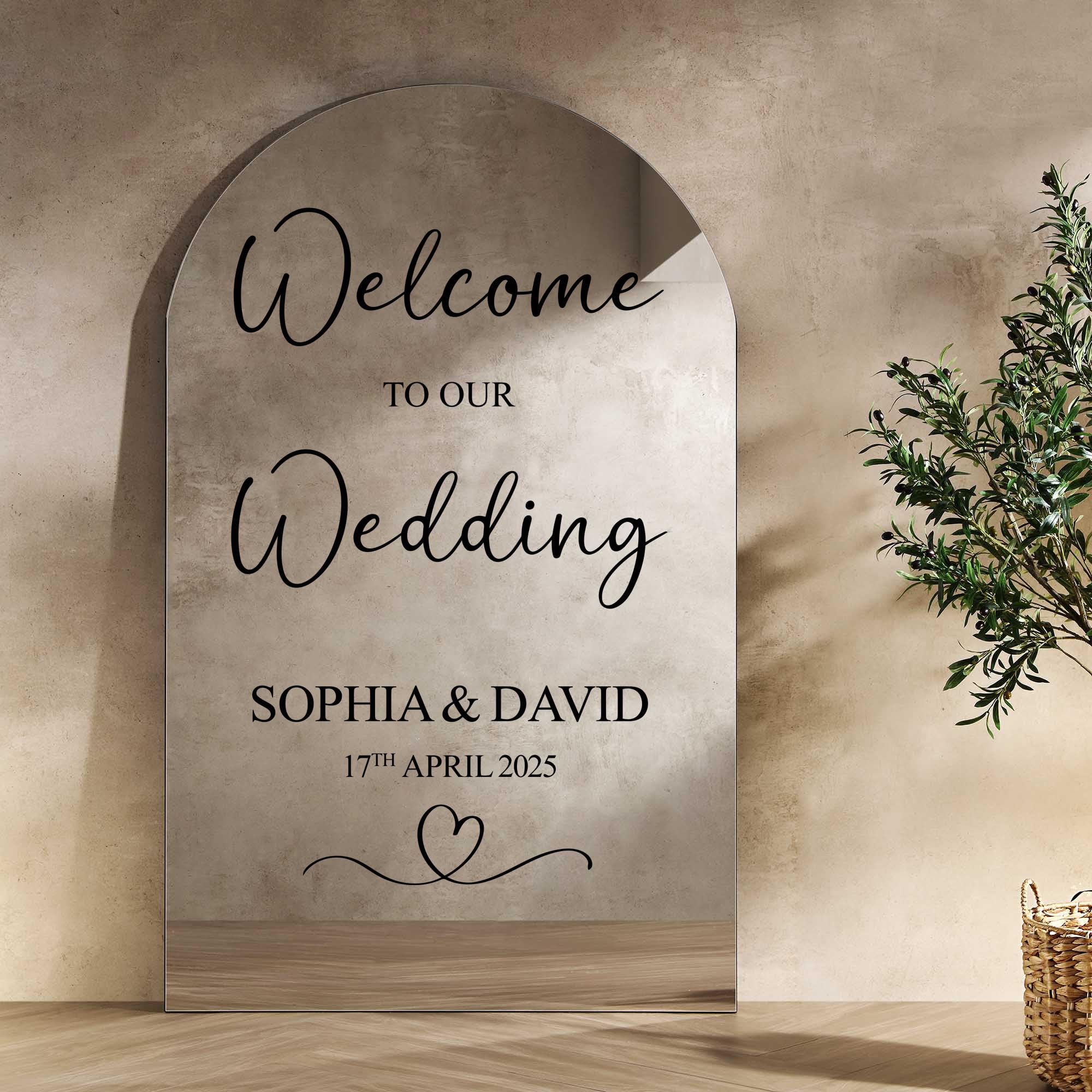 Personalized Welcome Mirror/Board Sign Sticker - Custom Sign Decal for Mirror or Glass, Elegant Wedding Reception Decor, W3 (H50xW30-35cm)