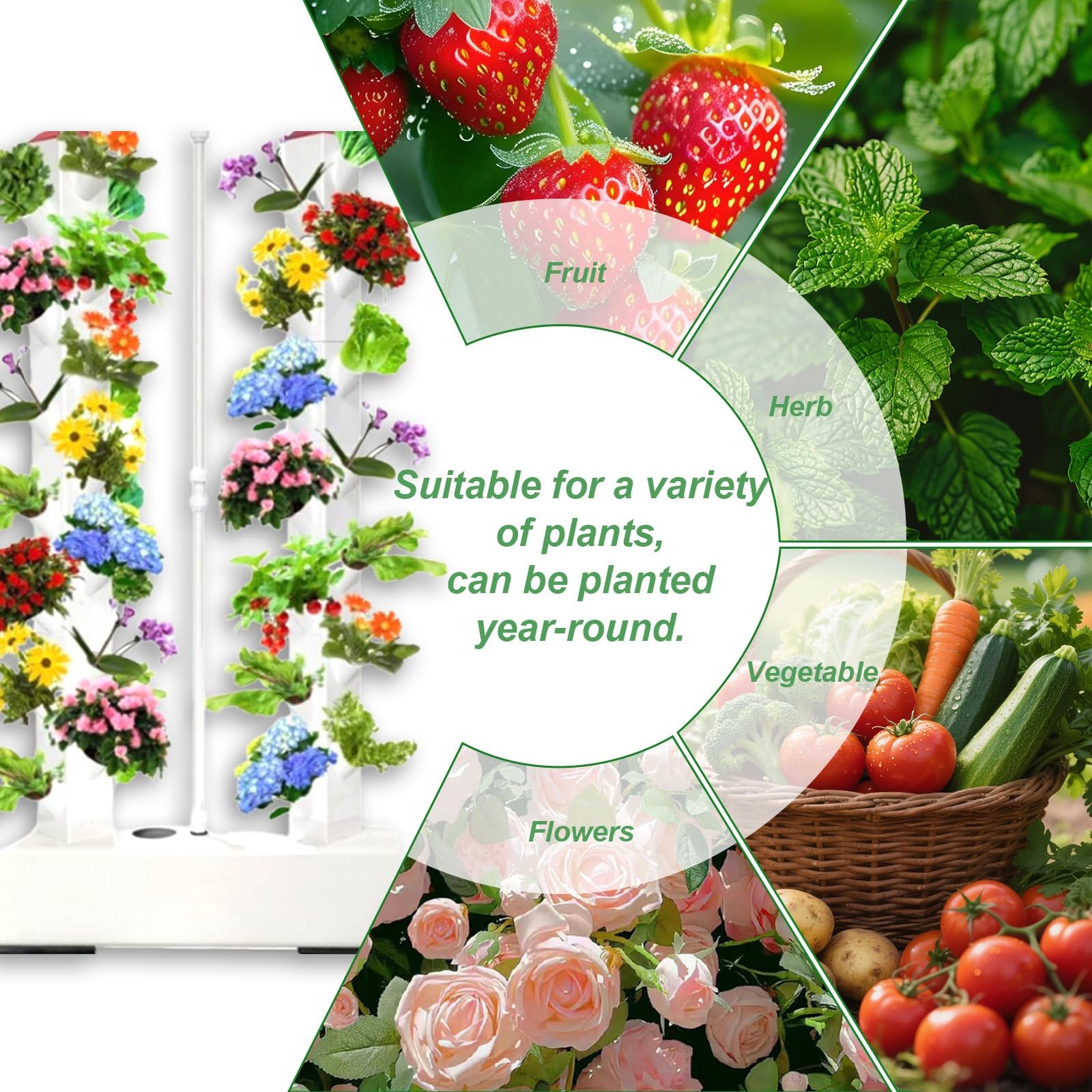 Impianto Idroponico Verticale per Giardino, Kit di Giardinaggio Verticale da 56 Piante con Impianto di Irrigazione Automatico per Crescita Rapida Verdure e Erbe