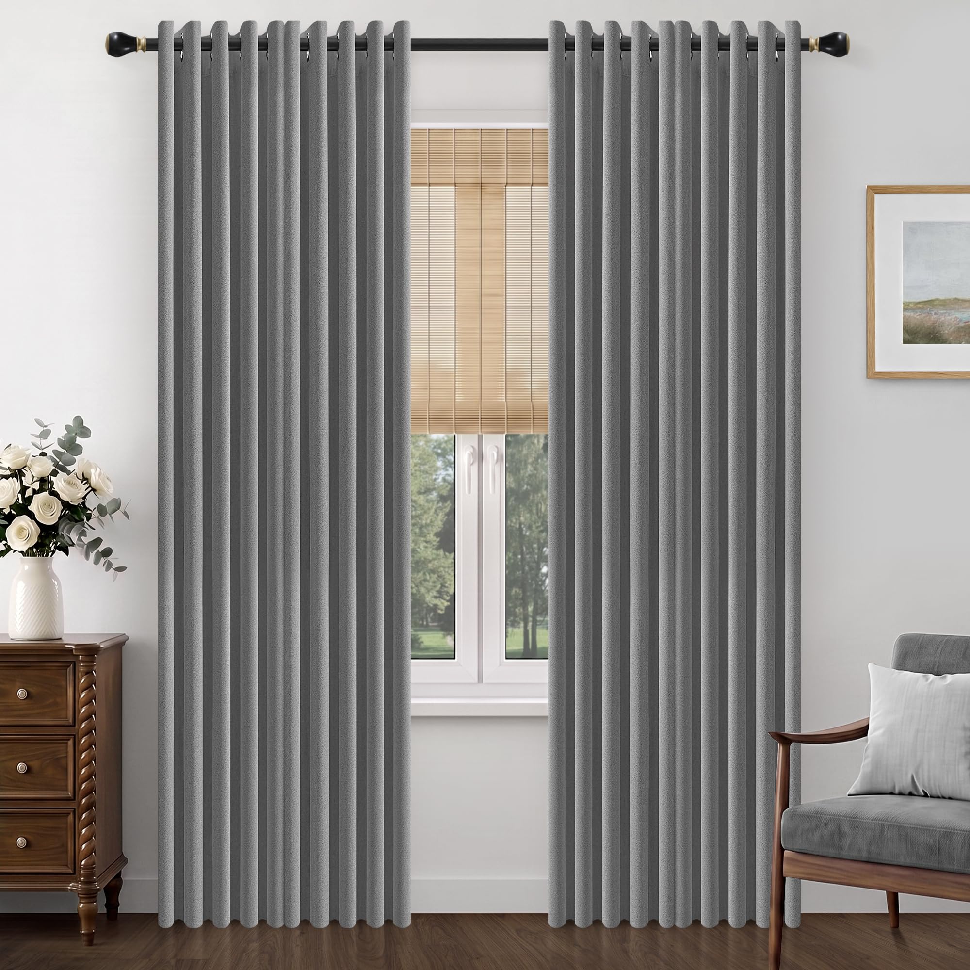 Best Baisite Grey Blackout Curtains Eyelet Linen Curtain 66"Wx84"L 2 Panels โ image 1