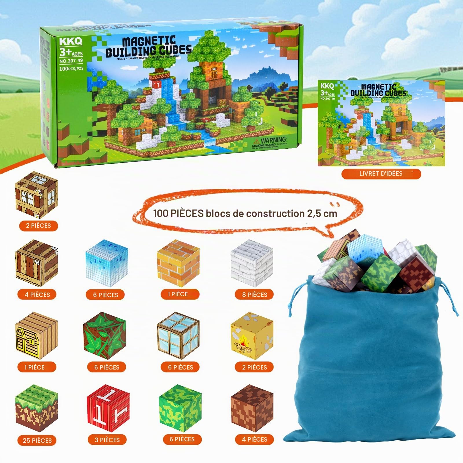 Grand 100 pièces-Blocs De Construction Magnétiques De Taille Mini,Ensemble De Créateurs D