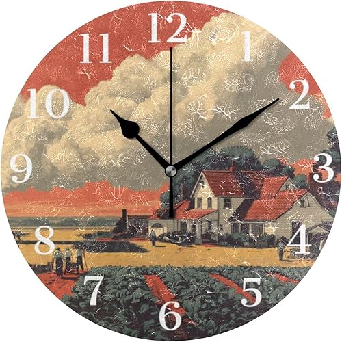 Miniatura 23 de Reloj de pared silencioso sin tictac, funciona con pilas, 9.5 pulgadas, para cocina, hogar, sala de estar, flor azul, mariposa, retro Patrón retro