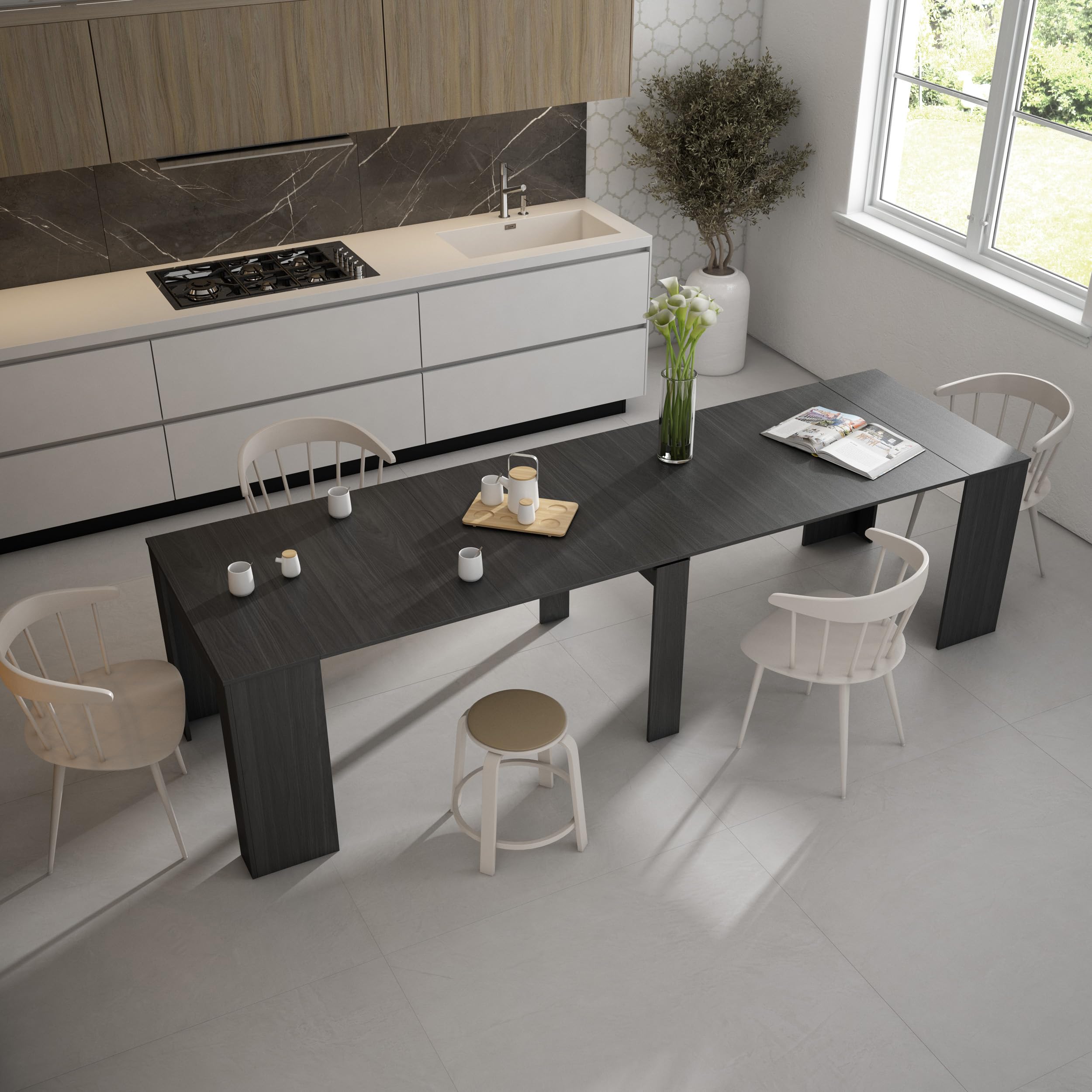 Skraut Home | Consolle allungabile | Tavolo consolle allungabile | 300 | Per 14 persone | Tavolo da pranzo | Stile moderno | Nero