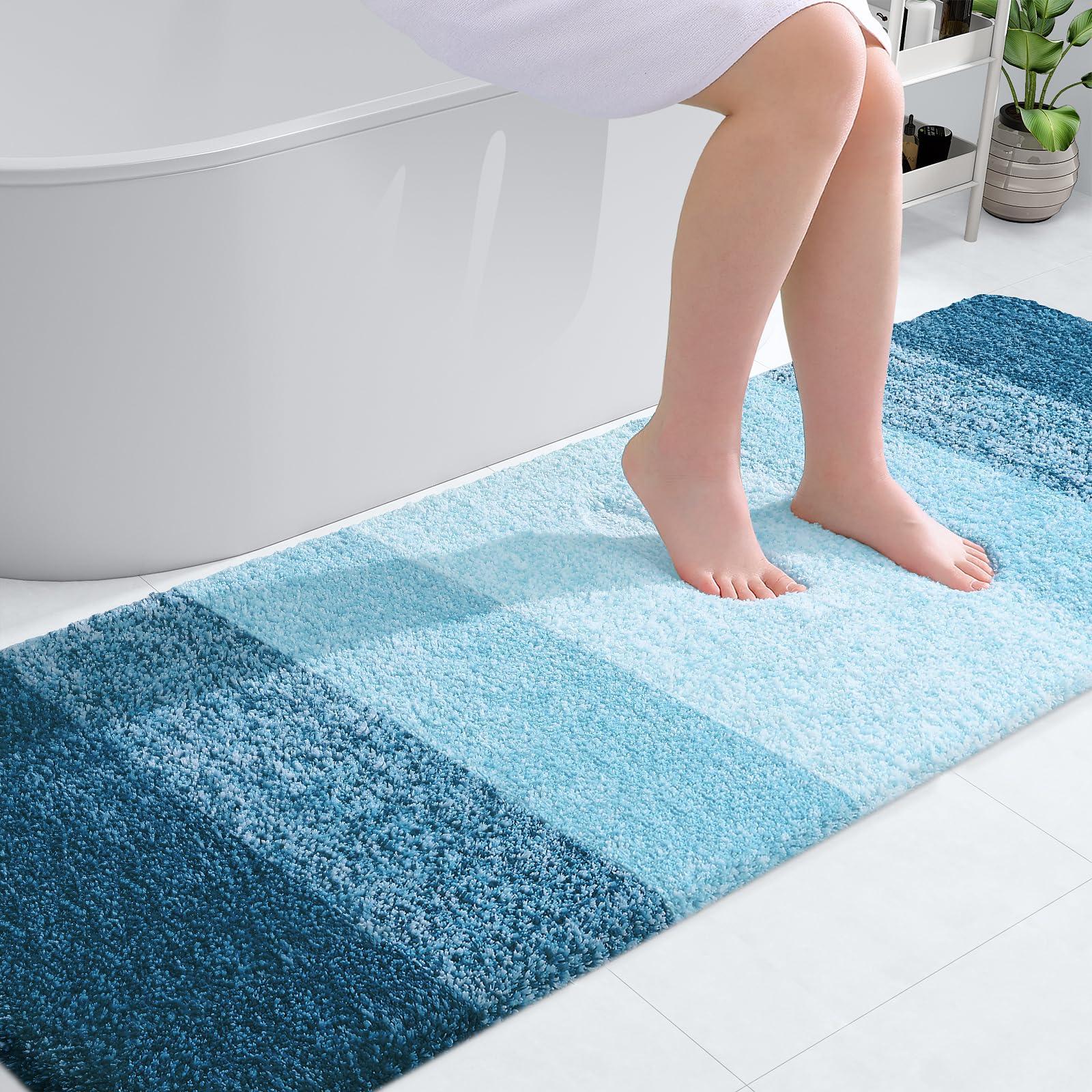 OLANLY Bathroom Runner Rug 70x24, Extra Soft Absorbent Microfiber Bath Rugs | Peacock Blue, Non-Slip Quick-Drying Rubber Backing, Washable Long Bath Mat for Floor, Tub and Shower, Home Decor