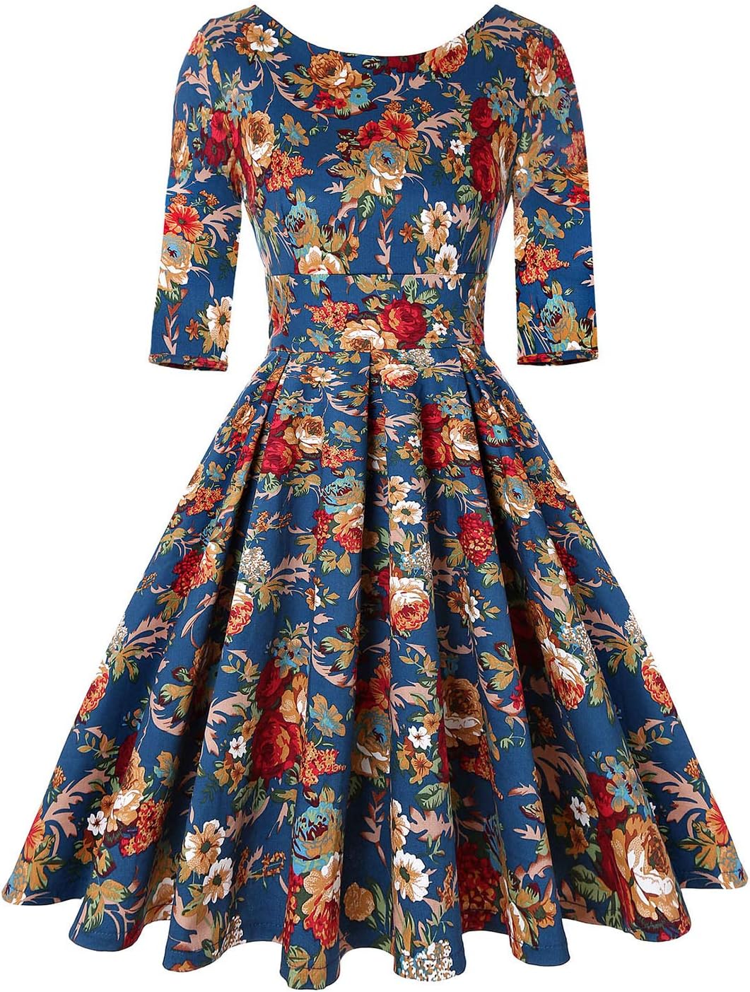 MINTLIMIT Women's 1950s Retro Vintage Cocktail Party 3/4 Sleeve Swing Dress