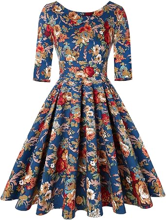 MINTLIMIT Womens 1950s Retro Vintage Cocktail Party 3/4 Sleeve Swing Dress
