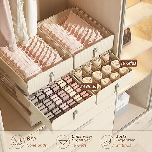 Miniatura 3 de Organizador de ropa interior para calcetines, organizador de ropa interior de 24 celdas para armario, organizador de armario apilable y