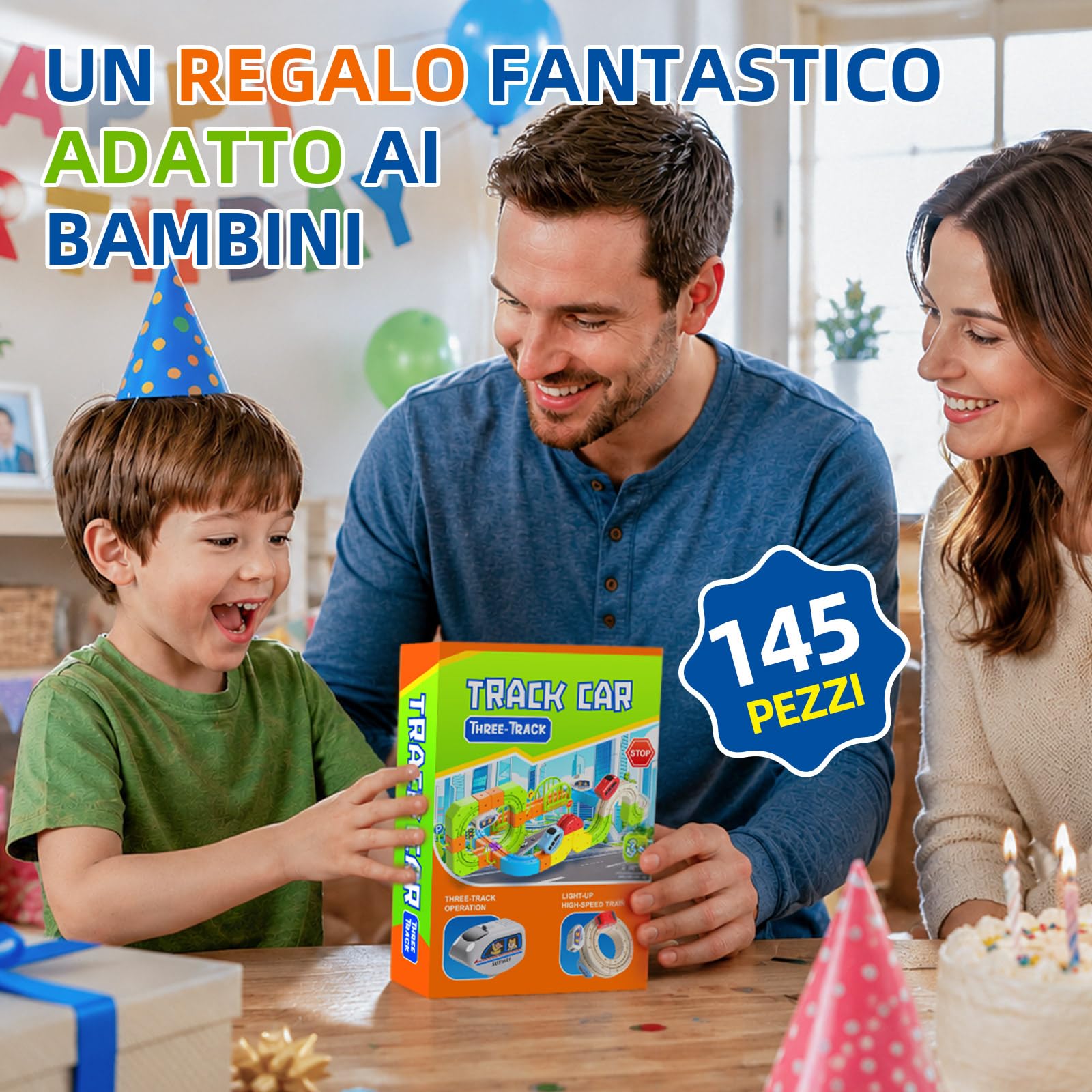 Pista ferroviaria elettrica a cubi da 145 pezzi, set trenino 3D antigravità, gioco fai da te per costruire percorsi, giocattolo educativo STEM e idea regalo creativa per bambini da 3 a 8 anni