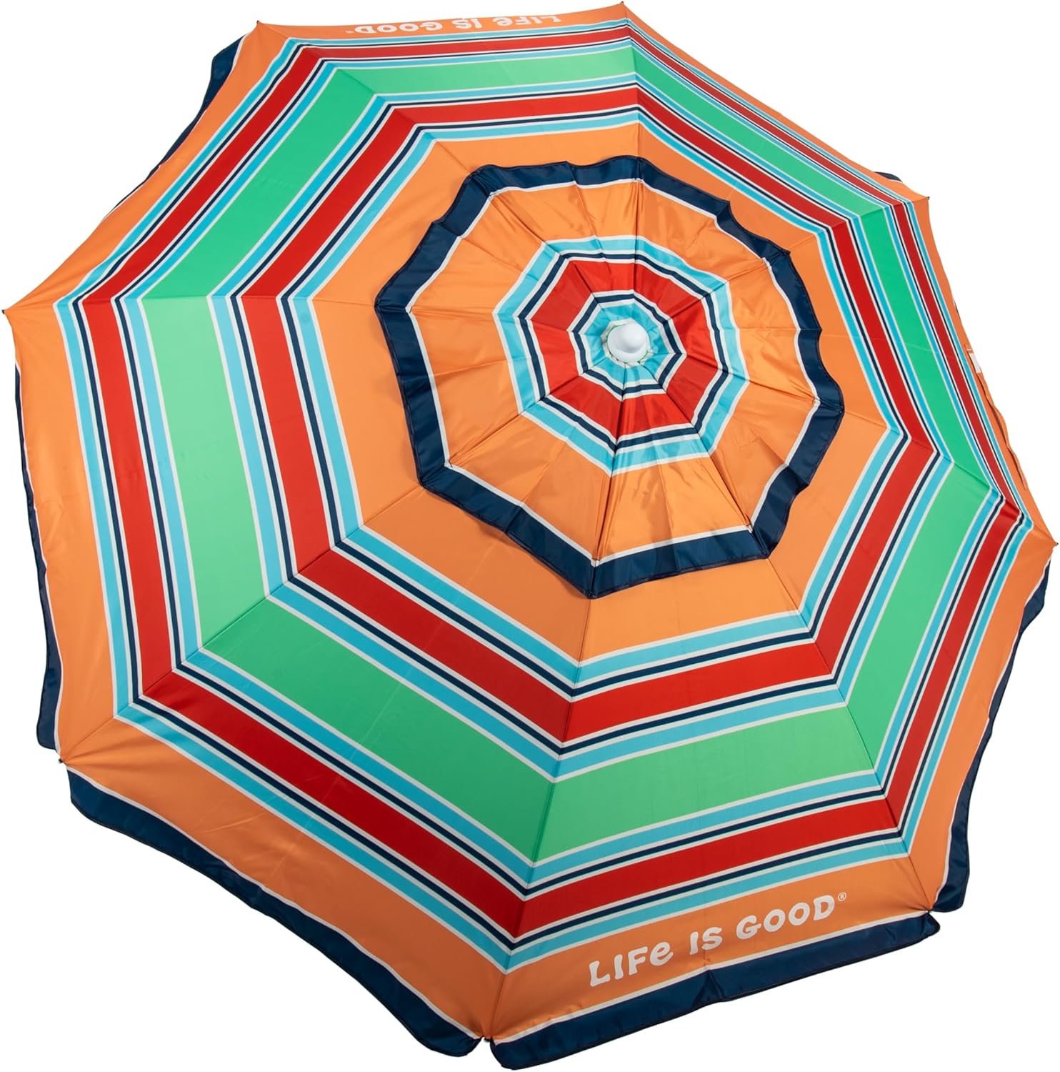 Life is Good 7' Beach Umbrella with Integrated Sand Anchor, Carry Bag, UPF 50+ Protection, Portable Outdoor Tilting Sunshade, Stripe