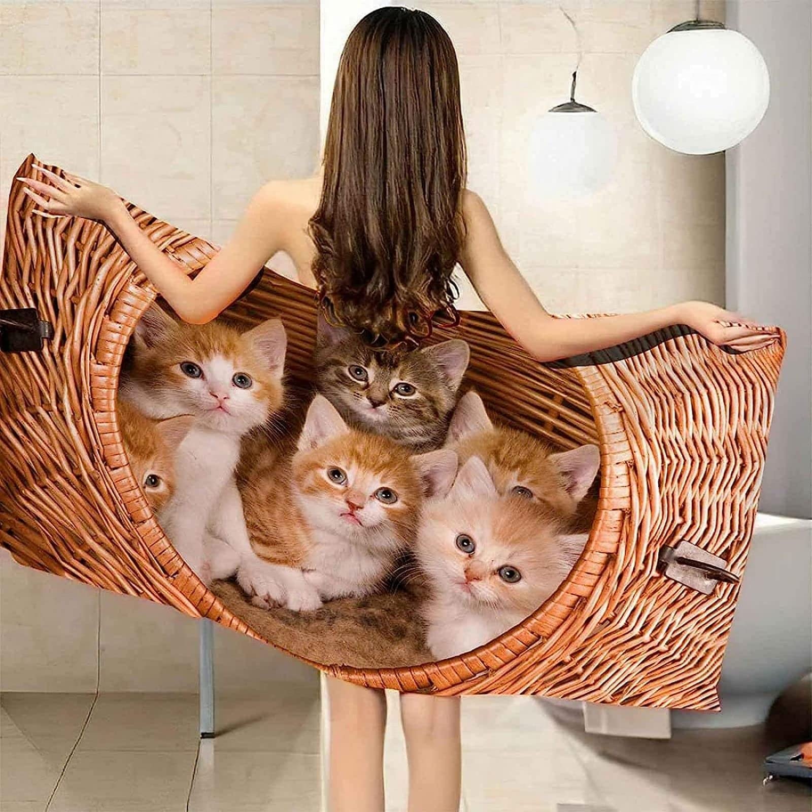 KATATI Serviette de Plage Chat, Séchage Rapide Microfibre Serviette de Bain, Chat Serviettes de Plage 200 x 200 cm, Voyages, Camping, Vacances, Femme Homme Enfant Drap de Plage