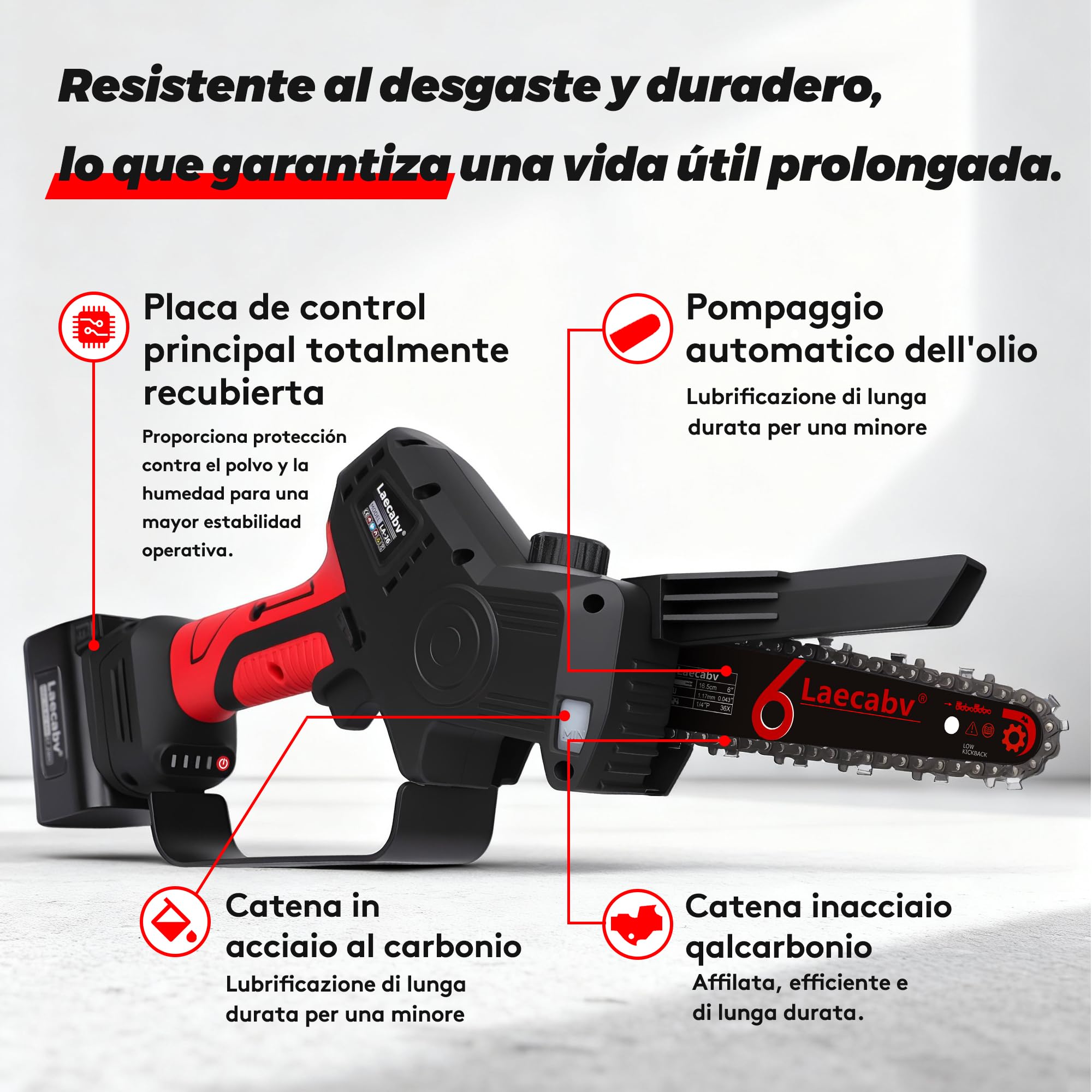 Laecabv mini motosierra eléctrica 6 pulgadas, inalámbrica, para podar, 2 piezas Li-16,8V/4Ah, árbol, jardín (azul)