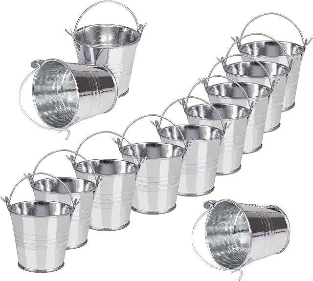 Small Metal Buckets Pack of 12 Mini Tin Pails Galvanized Tinplate Container 3" for Gardening Plants Home Party Decoration
