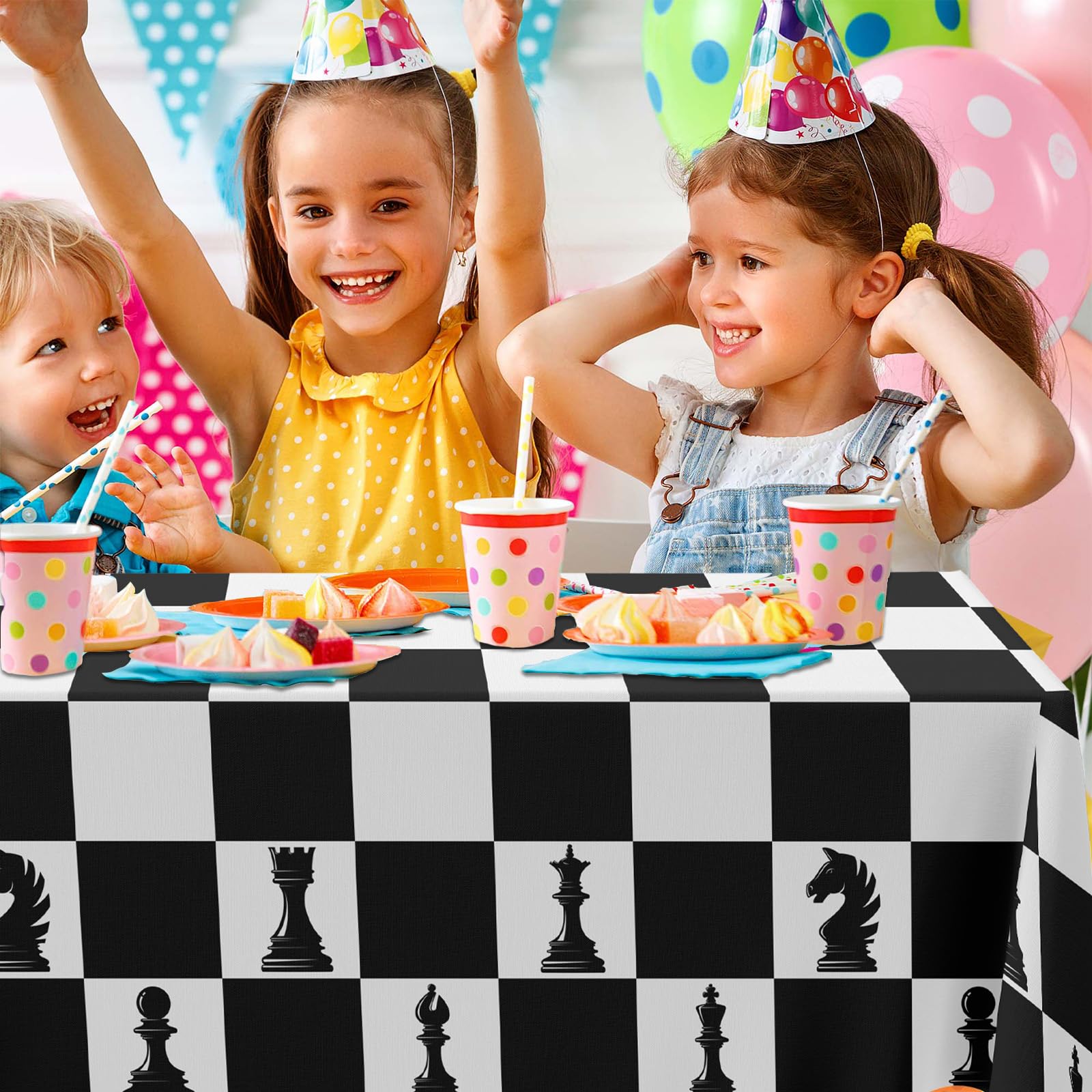 Black & White Checkered Tablecloth - 53x98 Inches, Plastic Chessboard Print For Birthday Parties, Racing Theme - View #13