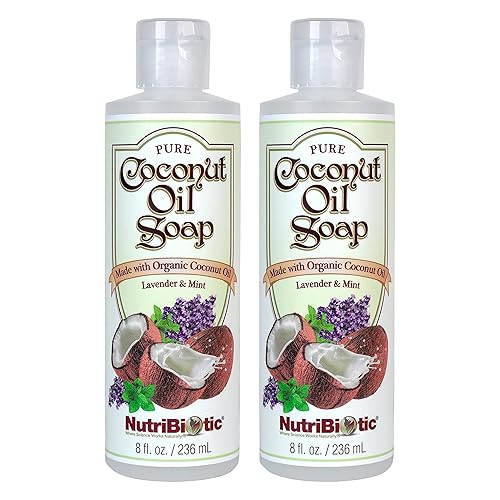 NutriBiotic Jabón de aceite de coco puro, lavanda y menta, paquete doble de 8 onzas Certificado orgánico, sin refinar, biodegradable Vegano y