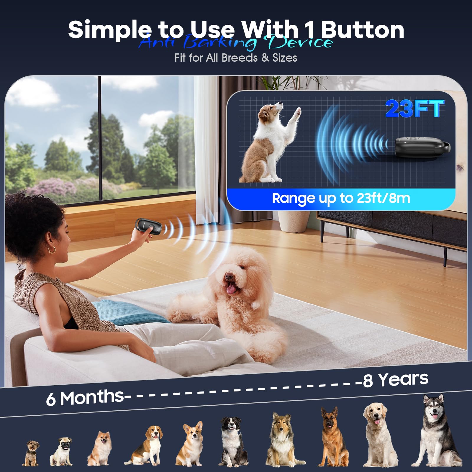 Bubbacare Anti Bell Gerät Hunde, Tragbarer Antibell Ultraschall Gerät, Leistungsstarkes Hunde Bellen Stoppen, Antibell Gerät für Hunde mit LED, Anti Bellen Gerät Drinnen Draußen für Kleine Große Hunde
