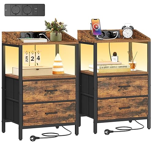 Hzuaneri Table de Chevet Lot de 2, avec Éclairage LED,