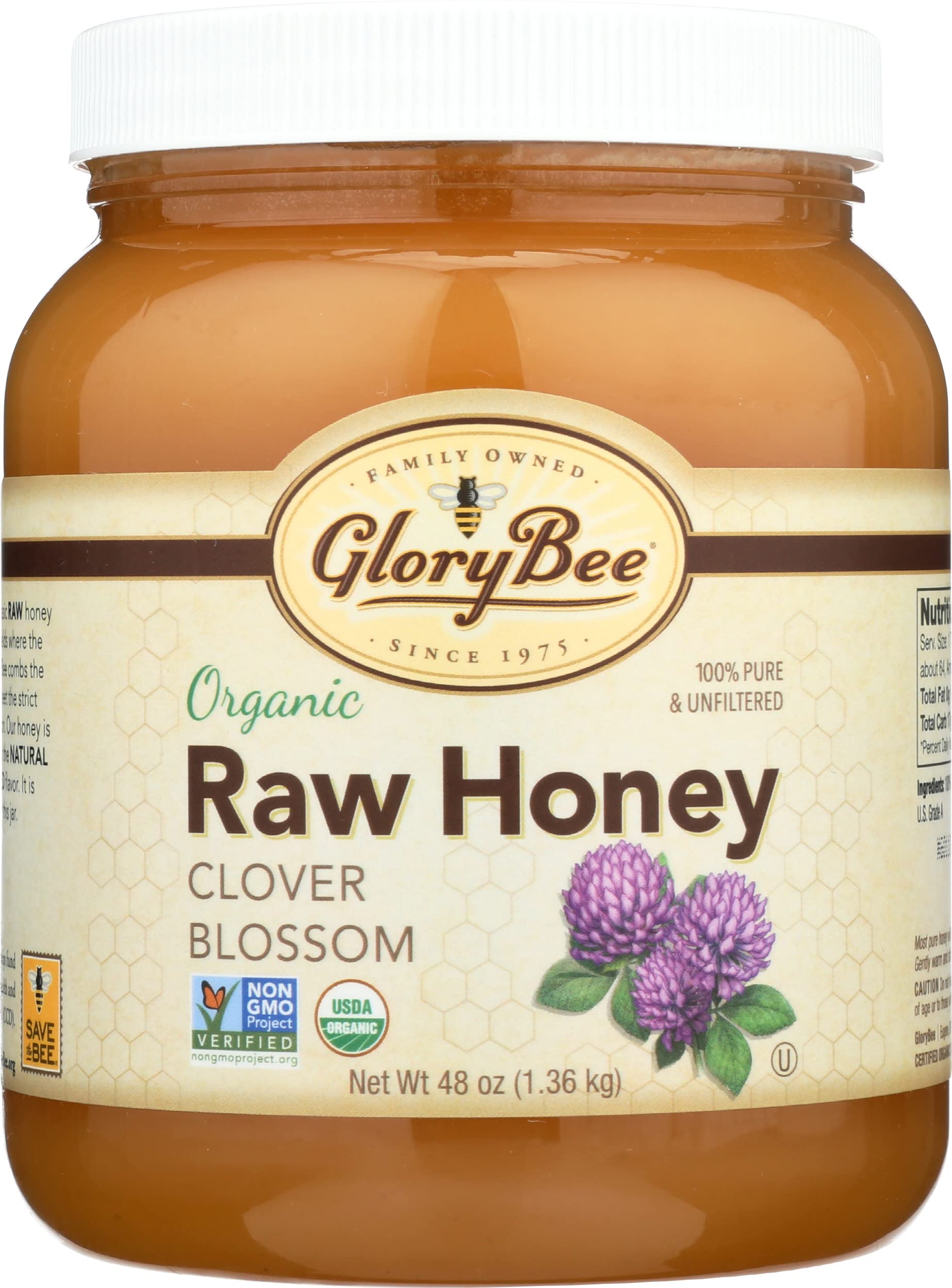 Raw Organic Light & Mild Honey, 48 oz, 100% US Grade A, Non-GMO, USDA Organic, Portion of sales is donated to SAVE-the-BEE, Made-in-U.S.A, Family-Owned, Sweeten Dishes & Beverages