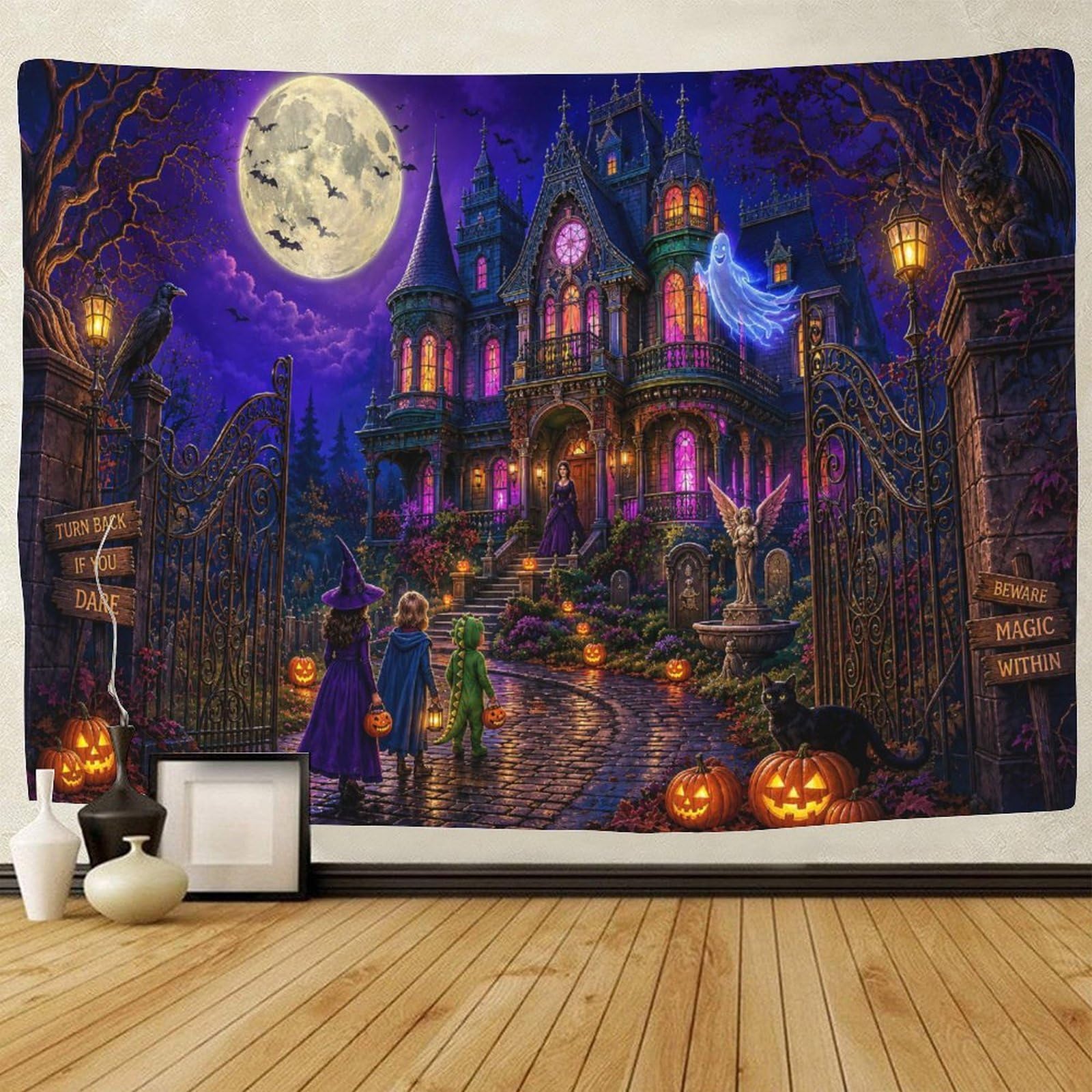GPMNBCXZK Gothic Halloween Haunted House Wall Hanging Decor 3D Print Wall Tapestry Horror Tapestries Home Decoration Curtain Bedroom Dorm 150cmx200cm