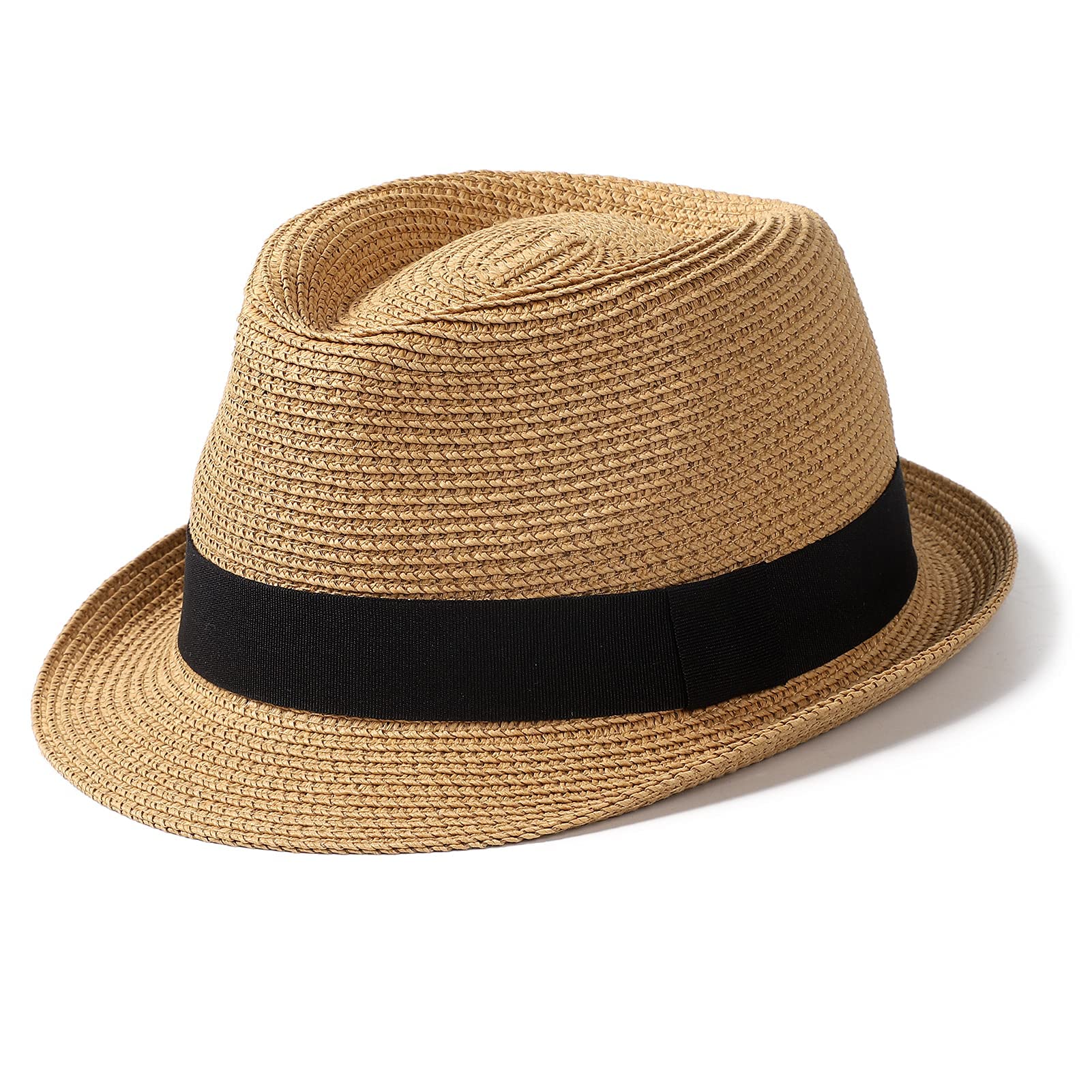 Hcimooy Sombrero de Paja de ala Corta para Mujer Panamá Fedora Beach Sun Trilby Hat para Vacaciones Caballeros Roll Up Summer Hat