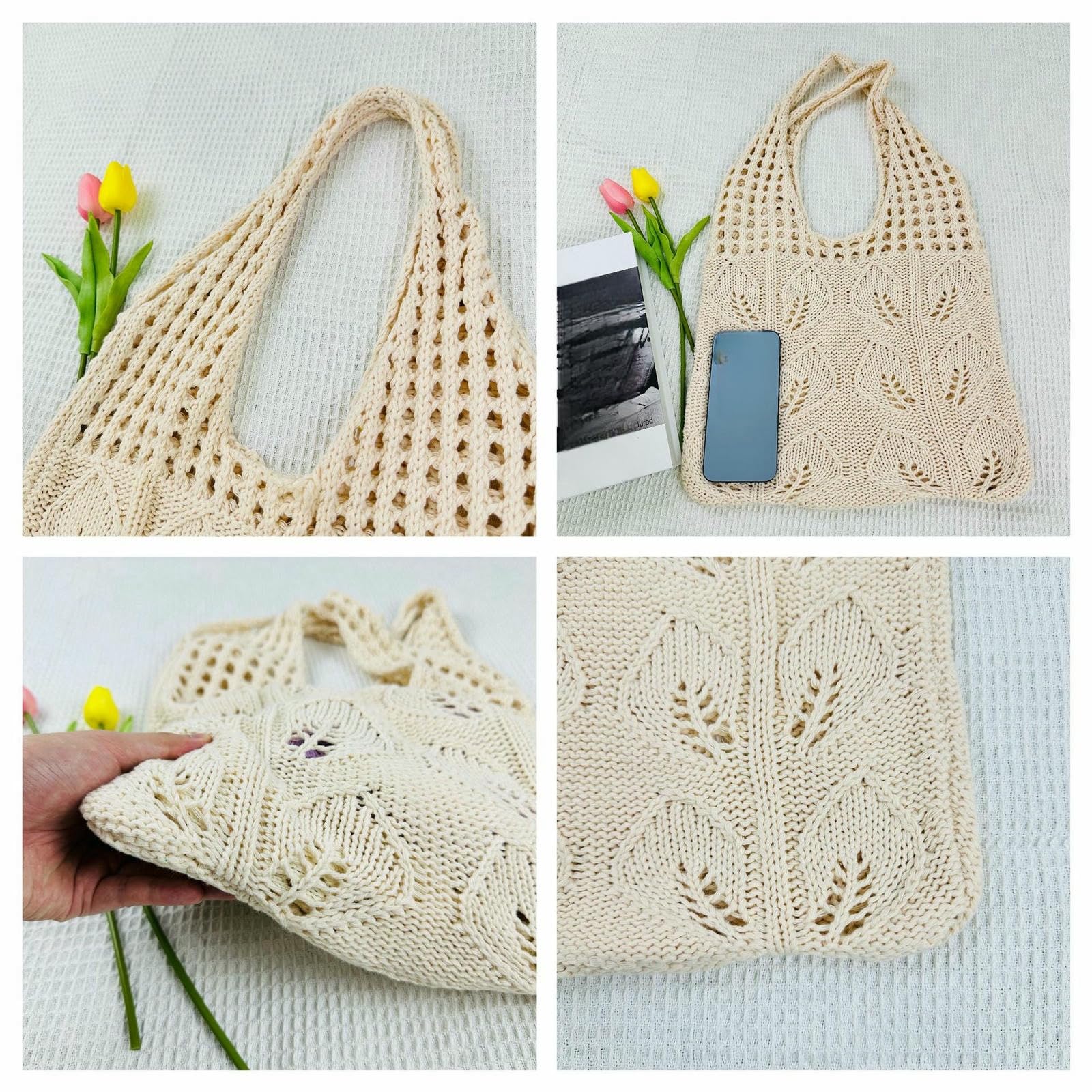 Borsa Mare da Spiaggia Crochet Poliestere Knit Mesh Beach Bag Totes Borse di Grande capacità Pool Shoulder per Le Donne Ragazze Estate-Verde
