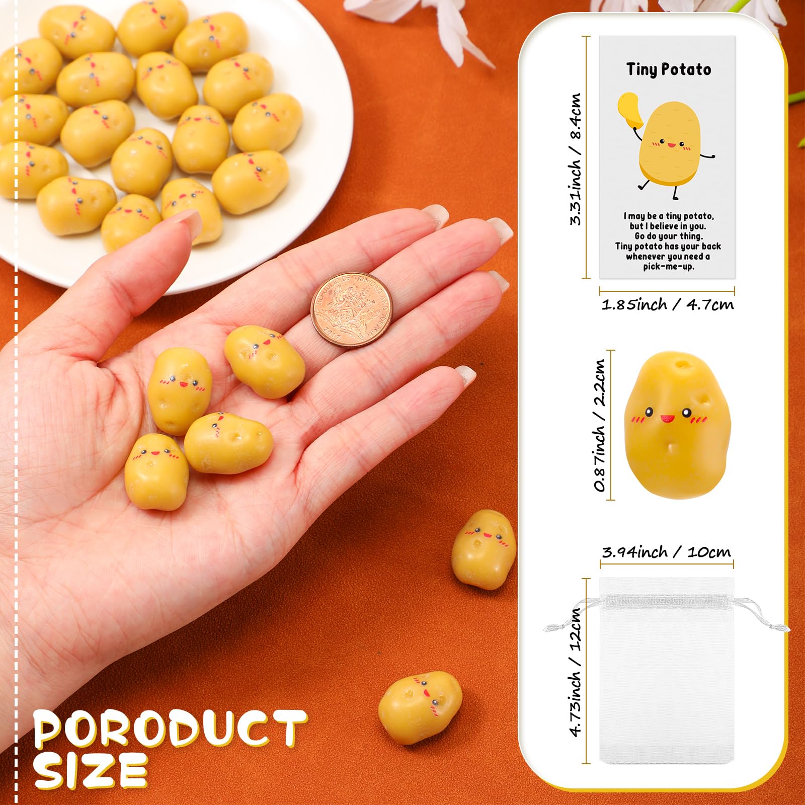 Huwena 30 Set Inspirational Potato Gift Bulk Resin Cute Realistic Potato with Funny Card Organza Bag Positive Emotional Gift for Graduation End of Year Student Teacher Nurse