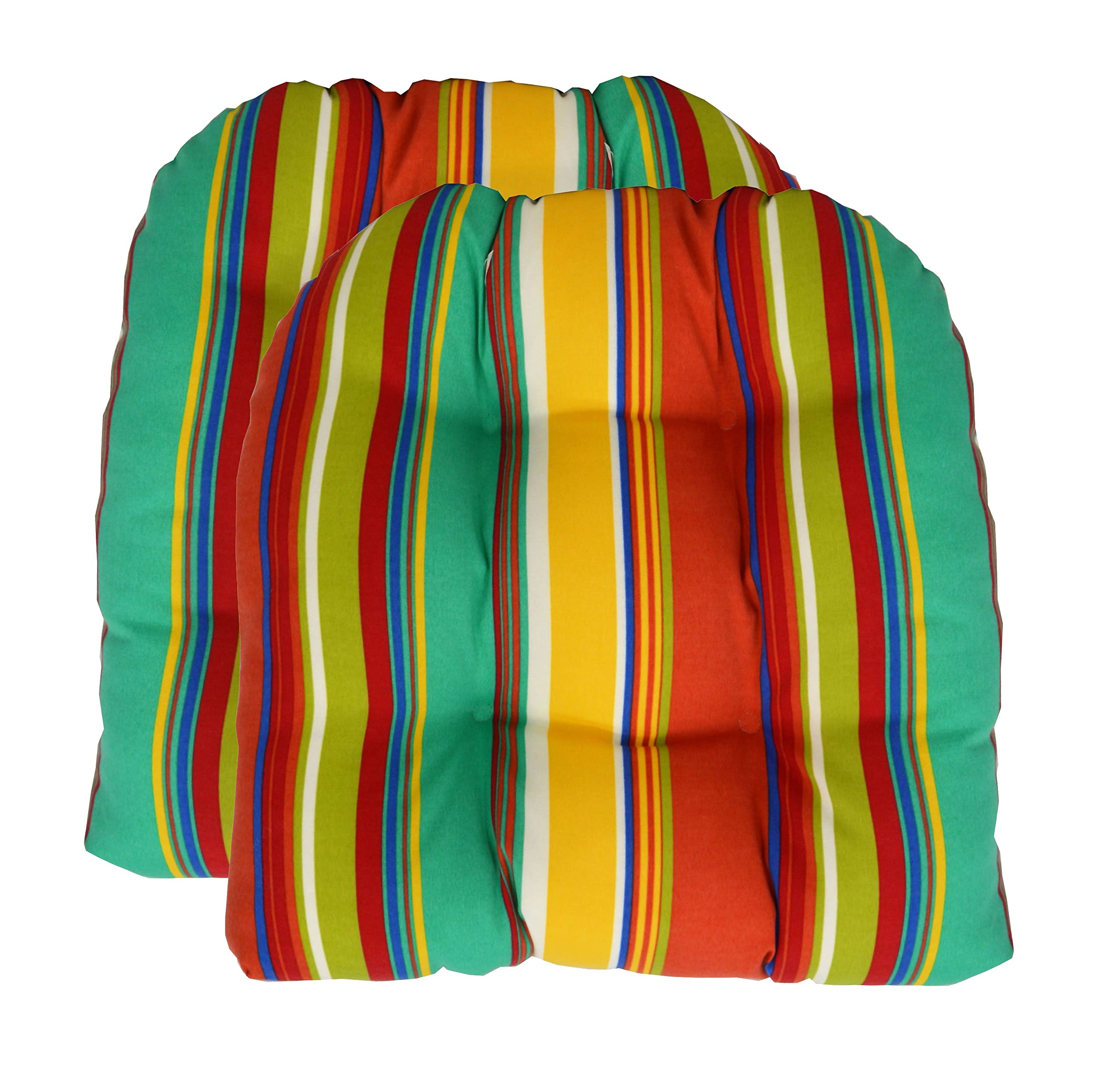 RSH DECOR: Tufted U-Shape Wicker Seat Cushions Set of 2 | 22” x 22” | Water-Resistant Spun Fabric | Outdoor Chair Cushions for Patio Furniture | Bright Colorful Stripe