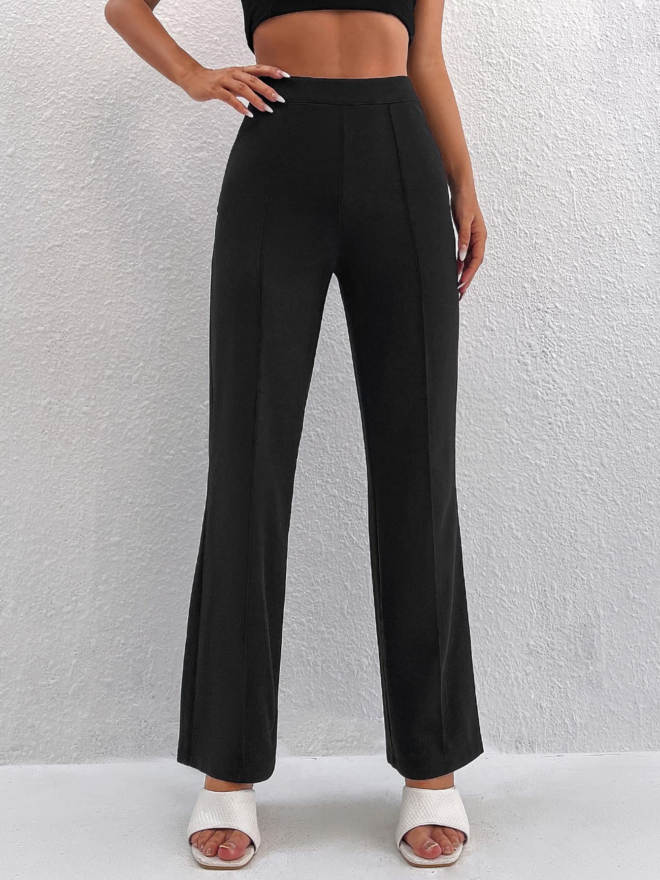 YSWG Women's Trousers Solid High Waist Flare Leg Pants Women's Trousers for Work (Color : Black, Size : XX-Small)