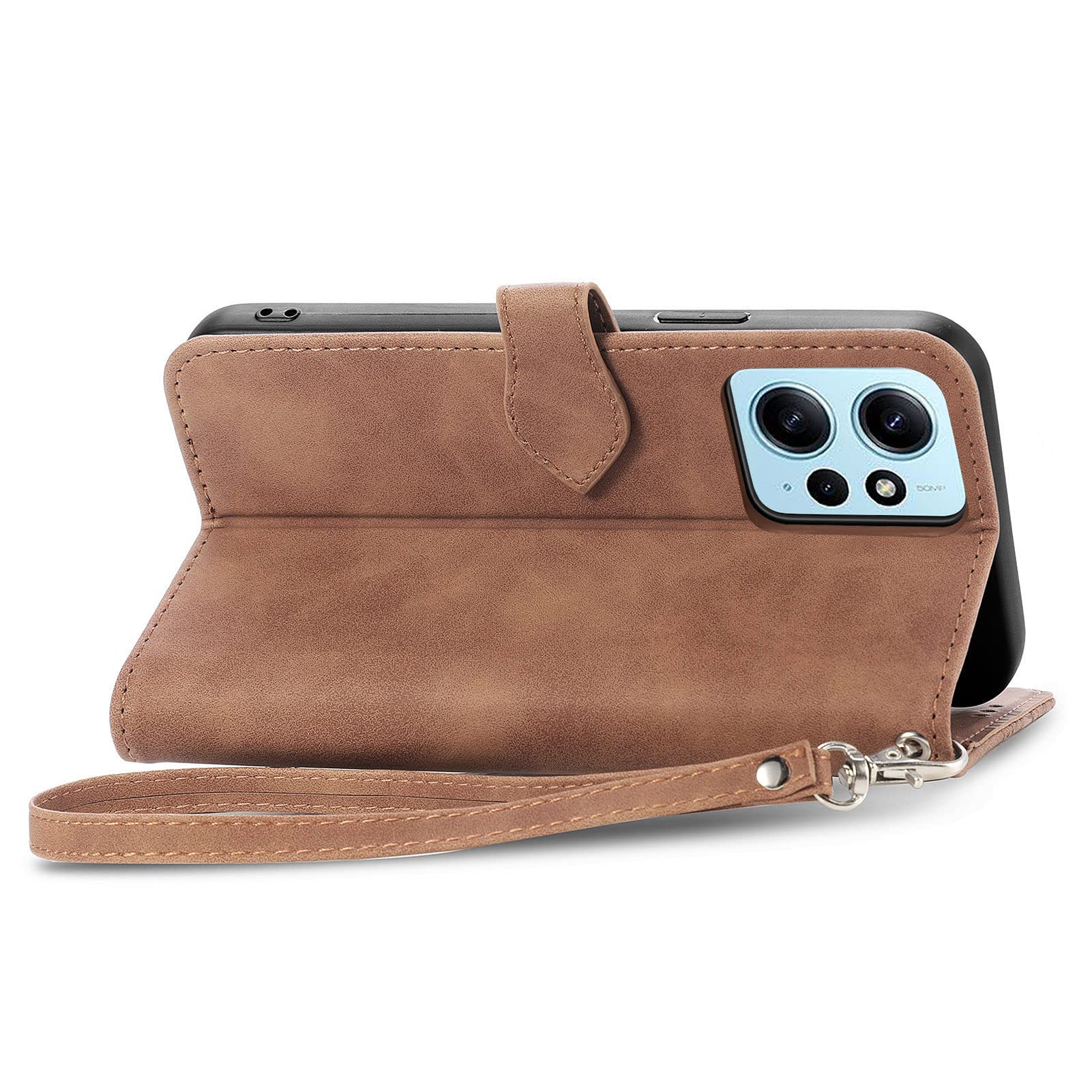 NEXCURIO Custodia A Portafoglio Con Fiori Per Xiaomi 12 / 12X - Pelle Marrone, 7 Slot Carte, Tasca Zip E Cinghia