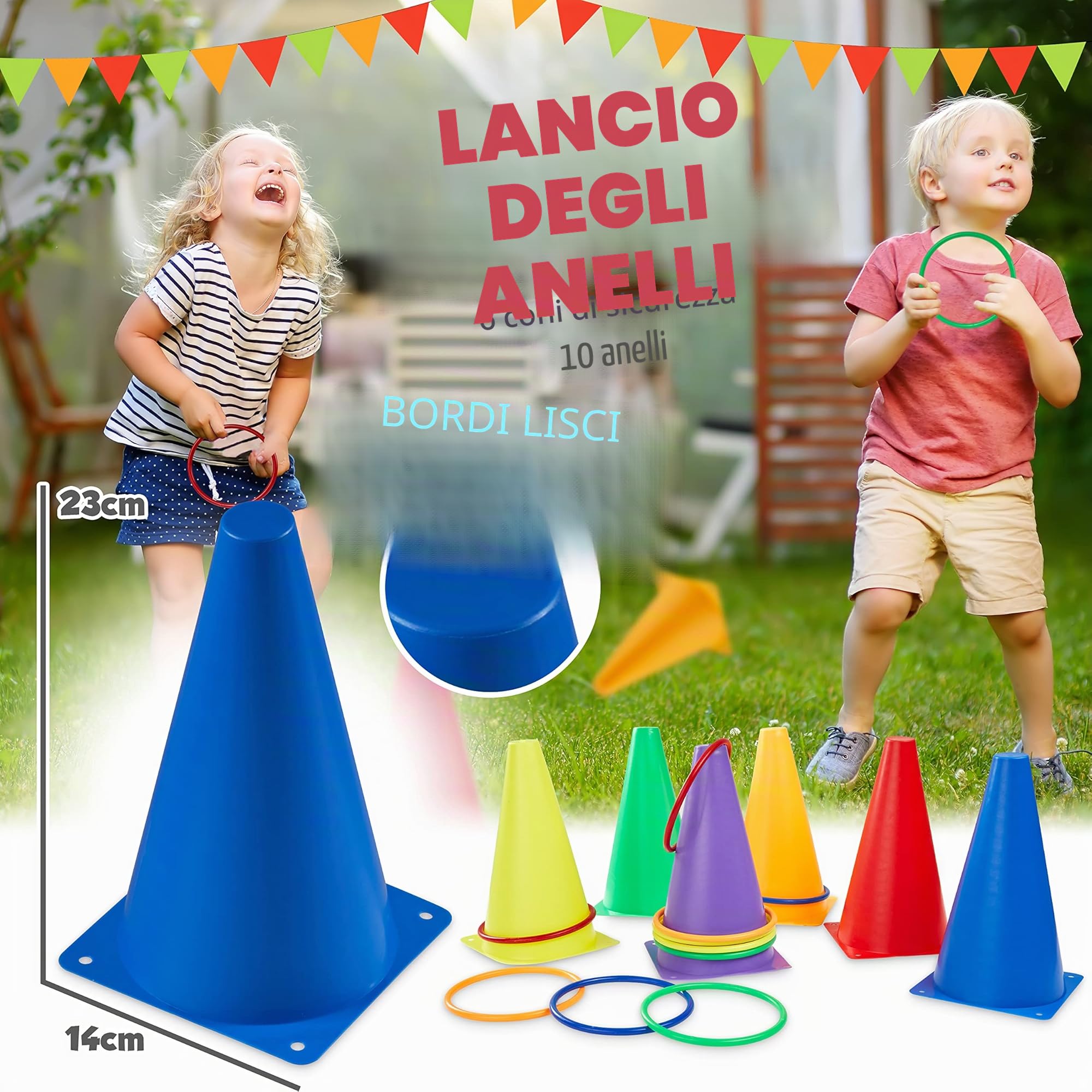 KreativeKraft Giochi da Esterno per Bambini Giardino Giochi per Feste Bambini Adulti Gioco Cucchiaio e Uovo Corsa Sacchi Lancio Degli Anelli (4 in 1 Set)