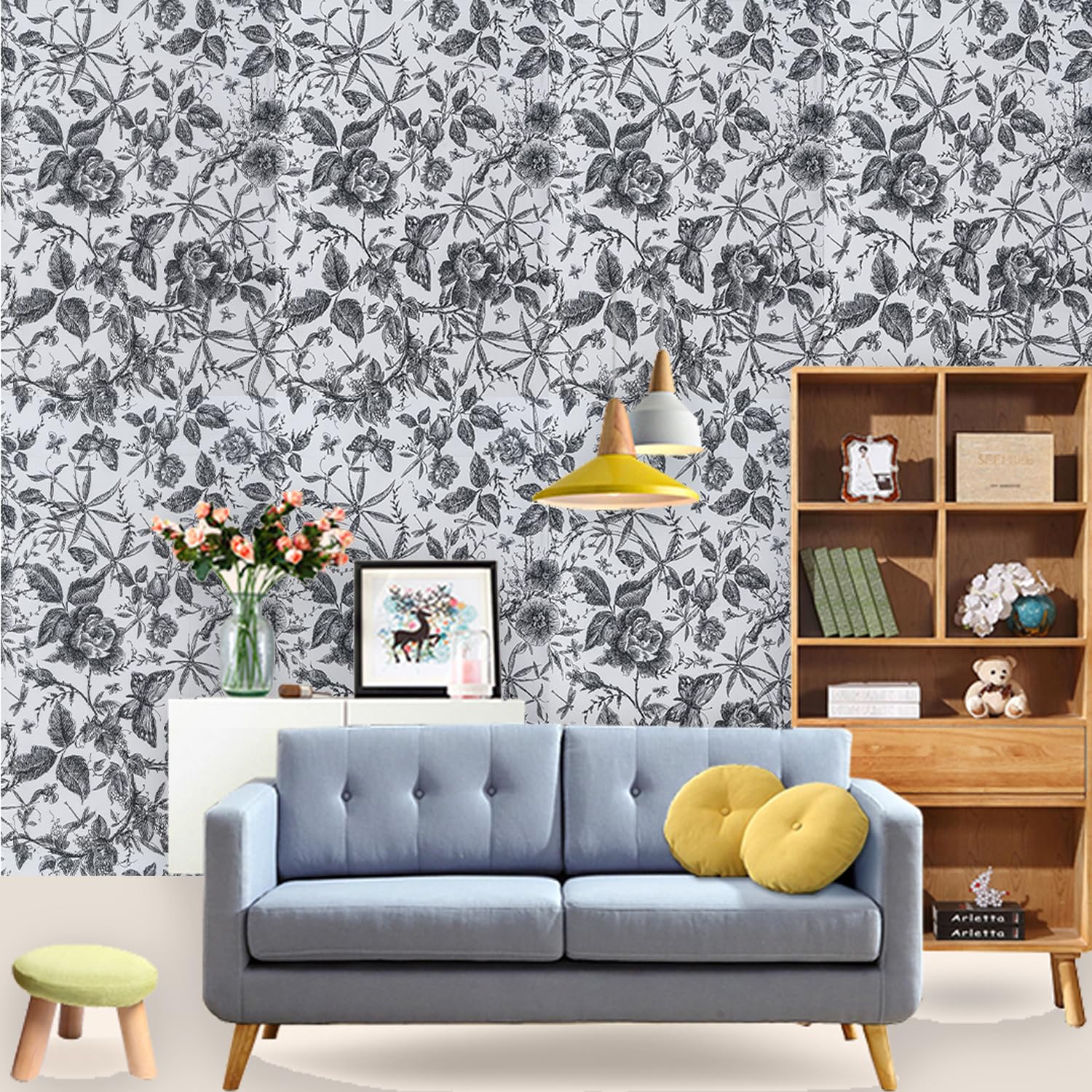 Wollzo Black Leaf with White Decorative Wallpaper (45 X 1000 cm) (B0D73PQ8VM) Amazon Price History, Amazon Price Tracker